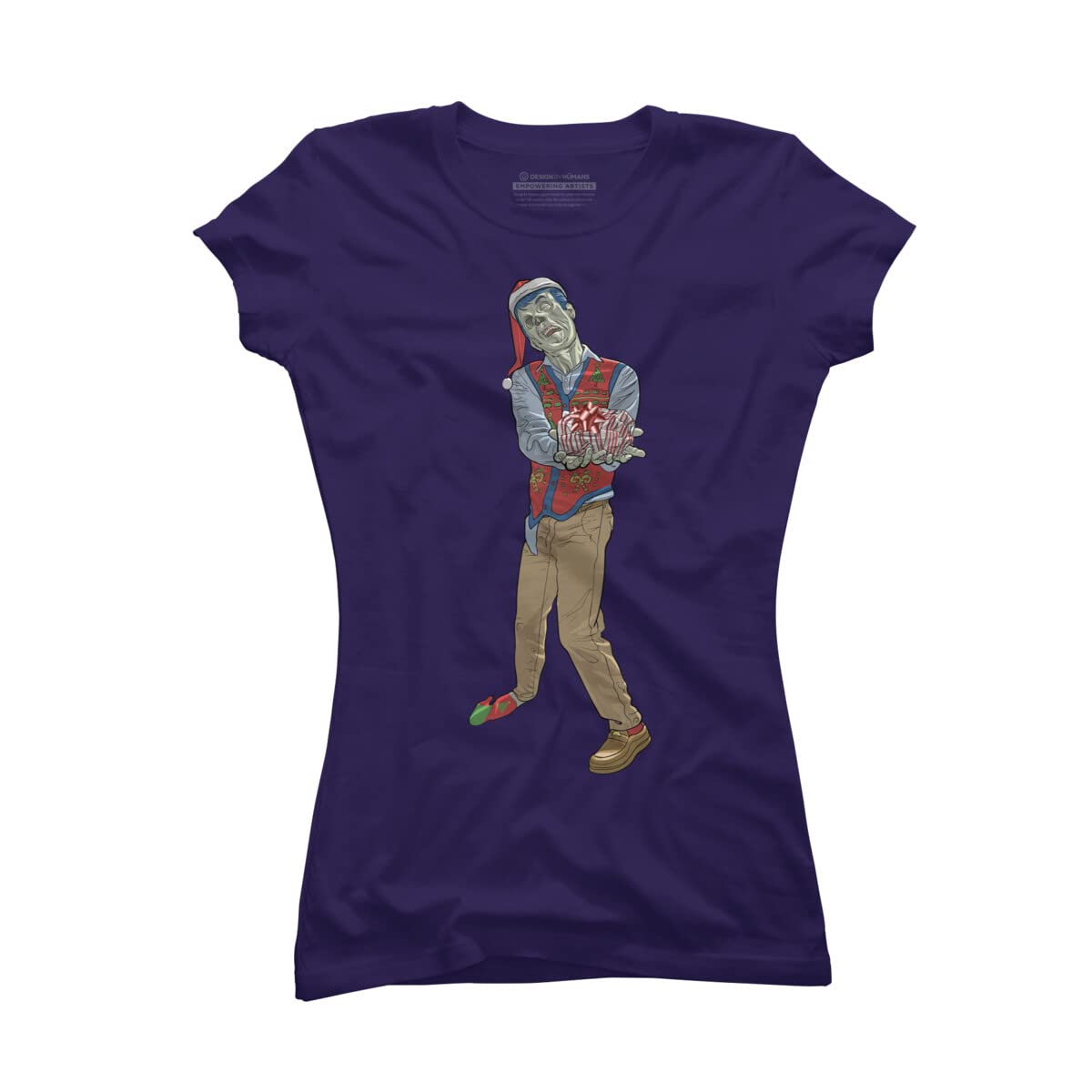 Design By Humans Junior's Christmas Zombie by Ayota T-Shirt - Fun Holiday Graphic Tee for Teens | Perfect for Christmas Parties & Festive Gifts