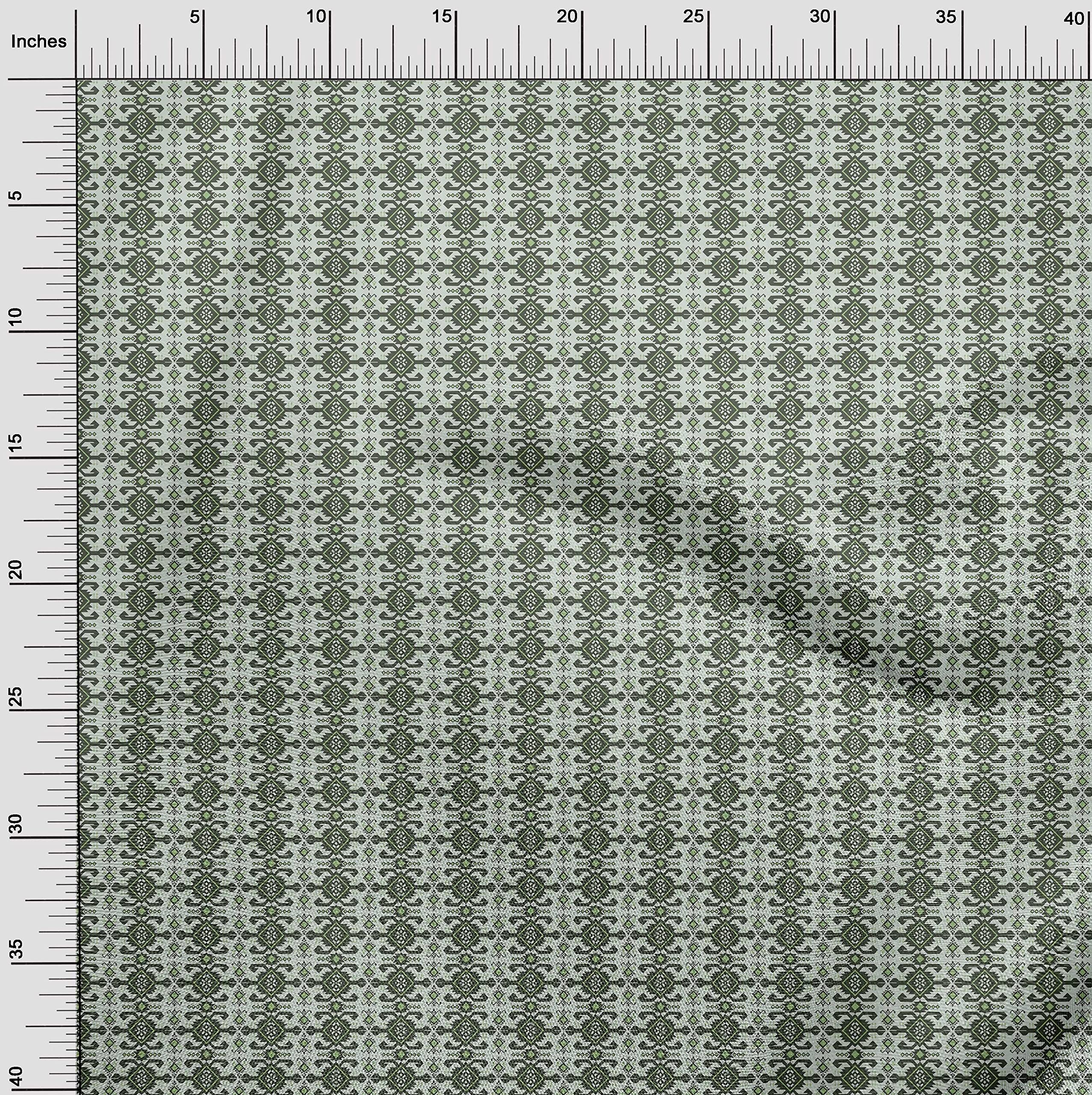 oneOone Silk Tabby Green Asian Kilim Fabric by The Yard - 42 Inch Wide Printed DIY Sewing Material for Clothing, Home Decor & Crafts | Perfect for Dresses, Curtains & Upholstery