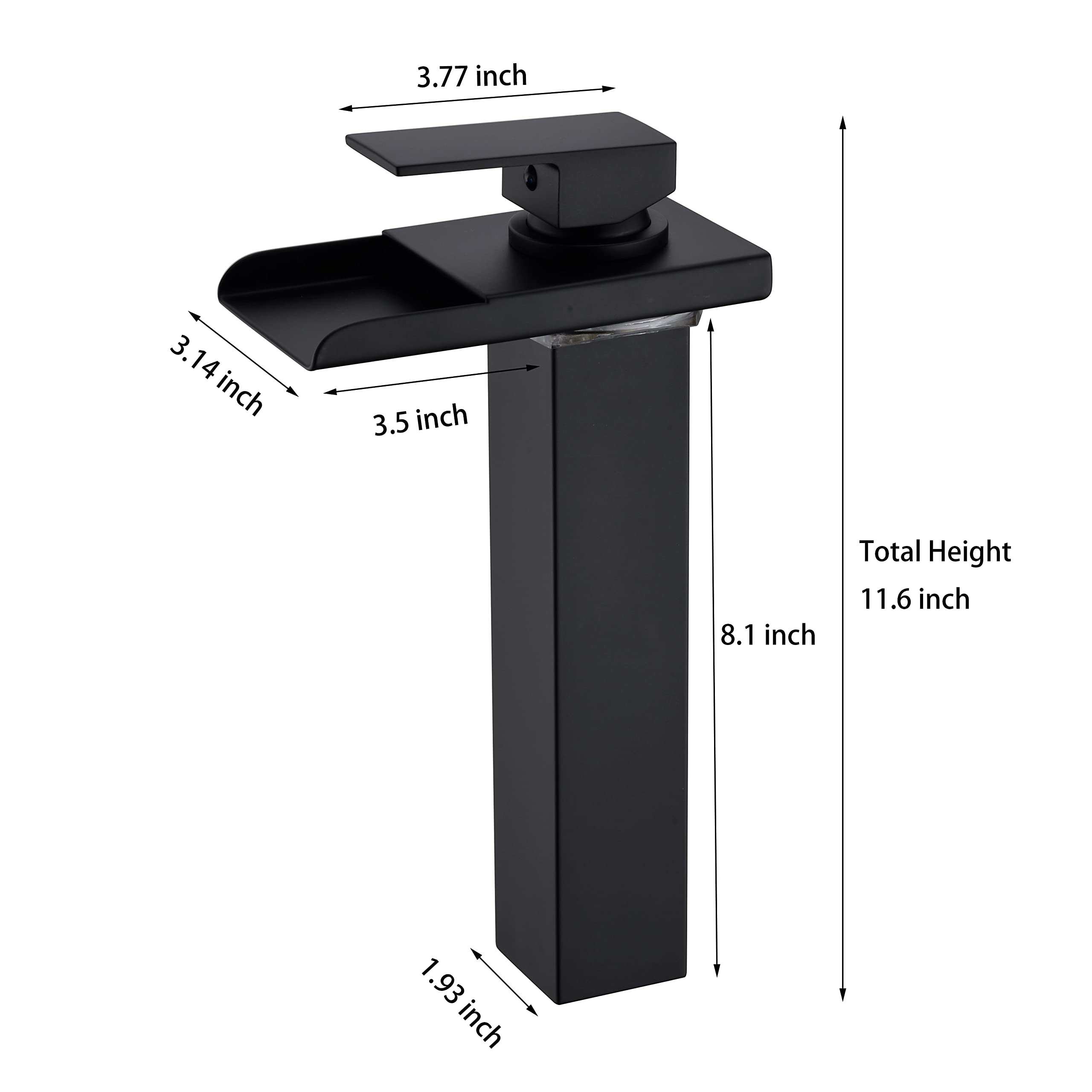 Ximlike Black LED Waterfall Bathroom Vessel Faucet - Single Handle Tall Brass Sink Faucet with Water Supply Hoses | Modern Bathroom Vanity & Vessel Sink Upgrade for Home & Hotel