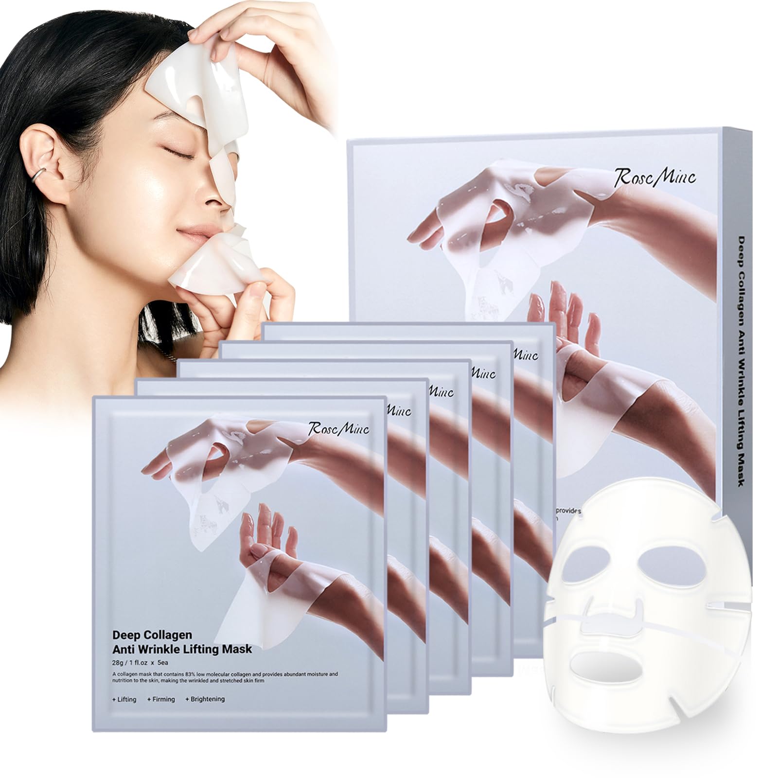 Deep Collagen Anti-Wrinkle Lifting Face Mask | Korean Bio-Collagen Overnight Treatment for Wrinkles & Firming (5 Pack) - Perfect for Nighttime Skincare Routine & Spa Days