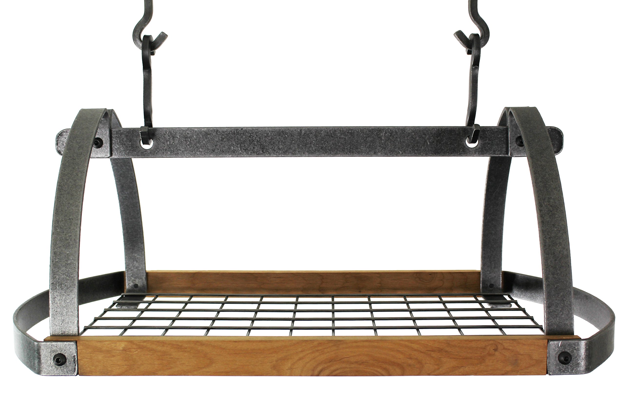 Enclume Decor Oval Ceiling Pot Rack with Alder Wood & Hammered Steel - Rustic Kitchen Organizer for Hanging Cookware & Utensils