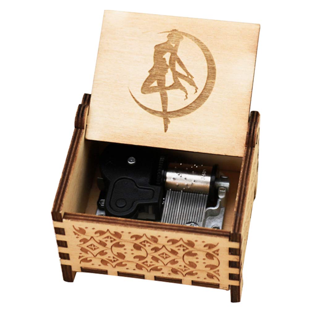 Youtang 18-Note Mini Wooden Music Box with Windup Clockwork Mechanism - Engraved Design, Plays Moonlight Densetsu Song, Brown - Perfect for Romantic Gifts, Wedding Favors & Home Decor