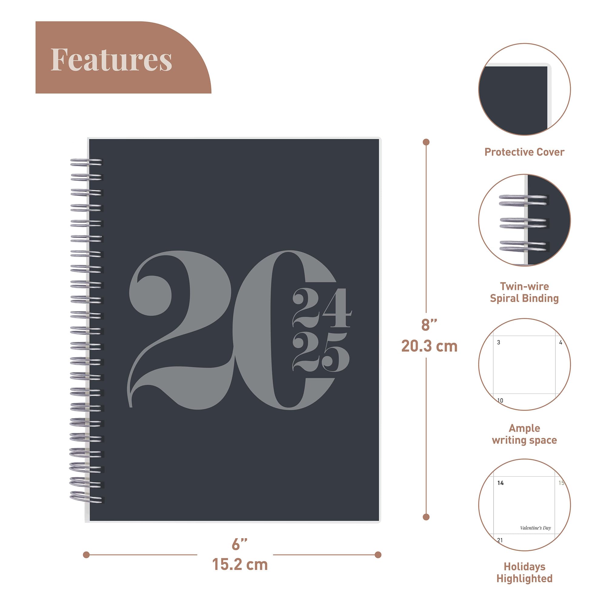 Rileys Diary 2024-2025 18-Month Academic Weekly Planner - Typographic Weekly & Monthly Calendar with Flexible Cover, Notes Pages & Twin-Wire Binding (8