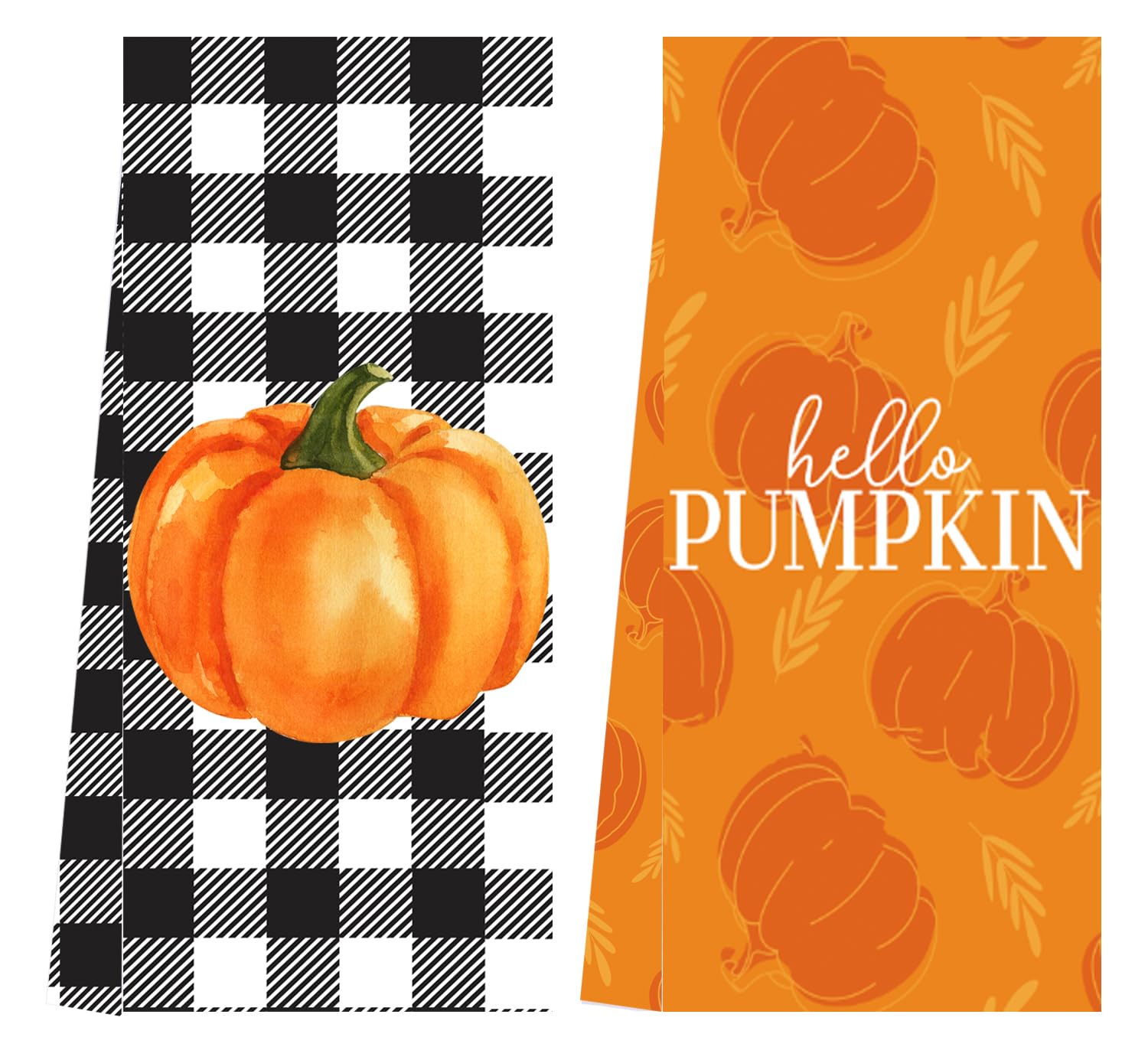 LXOMILL Buffalo Plaid Fall Kitchen Towels Set of 2 - Absorbent Cotton Dish Towels with Pumpkin Pattern for Autumn Decor, Farmhouse Style Kitchen Accessories - Perfect for Thanksgiving, Halloween & Cozy Fall Decorating