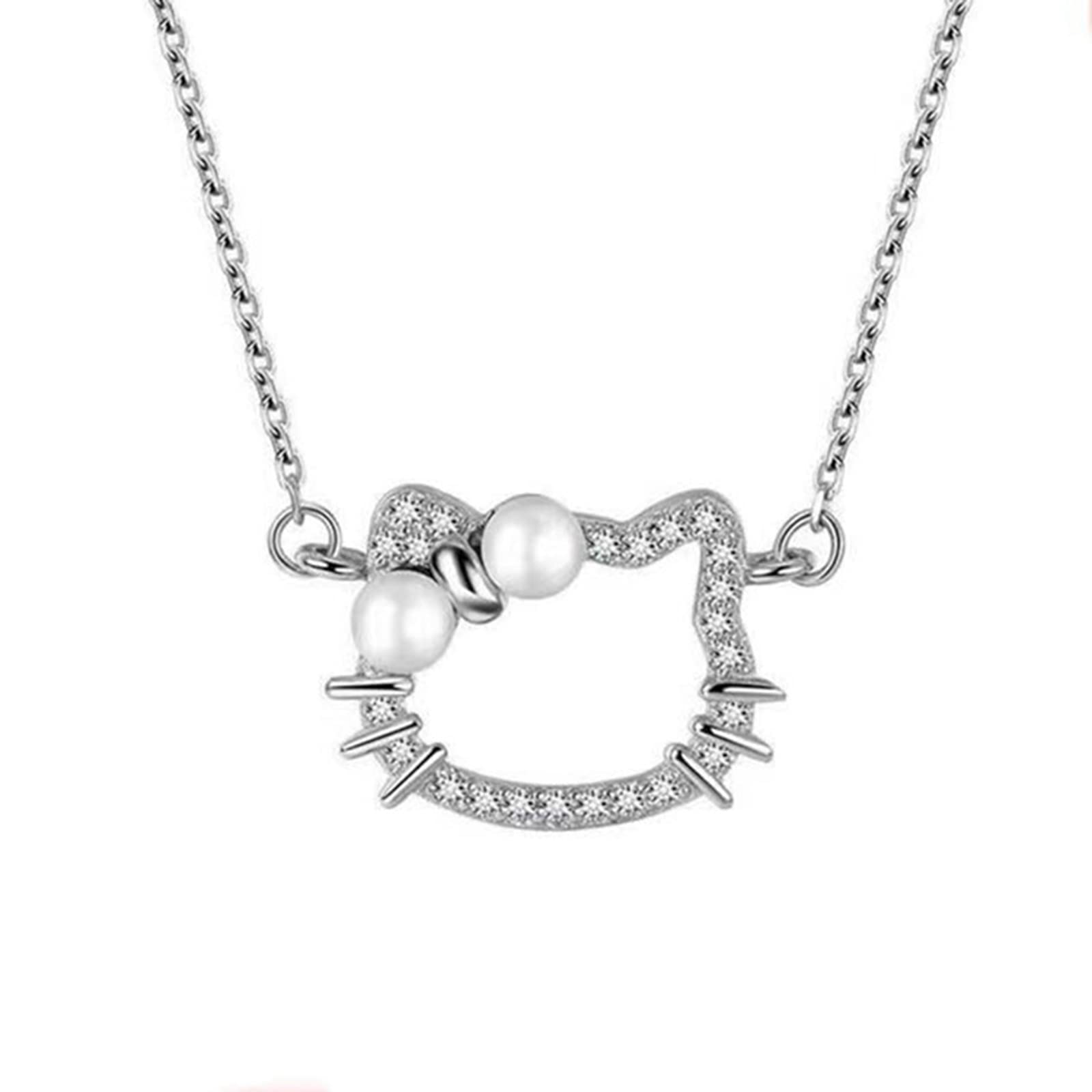 Sterling Silver Cat Necklace with Pearl & Zirconia - Cute Gift for Women & Teens - Perfect for Parties & Daily Wear