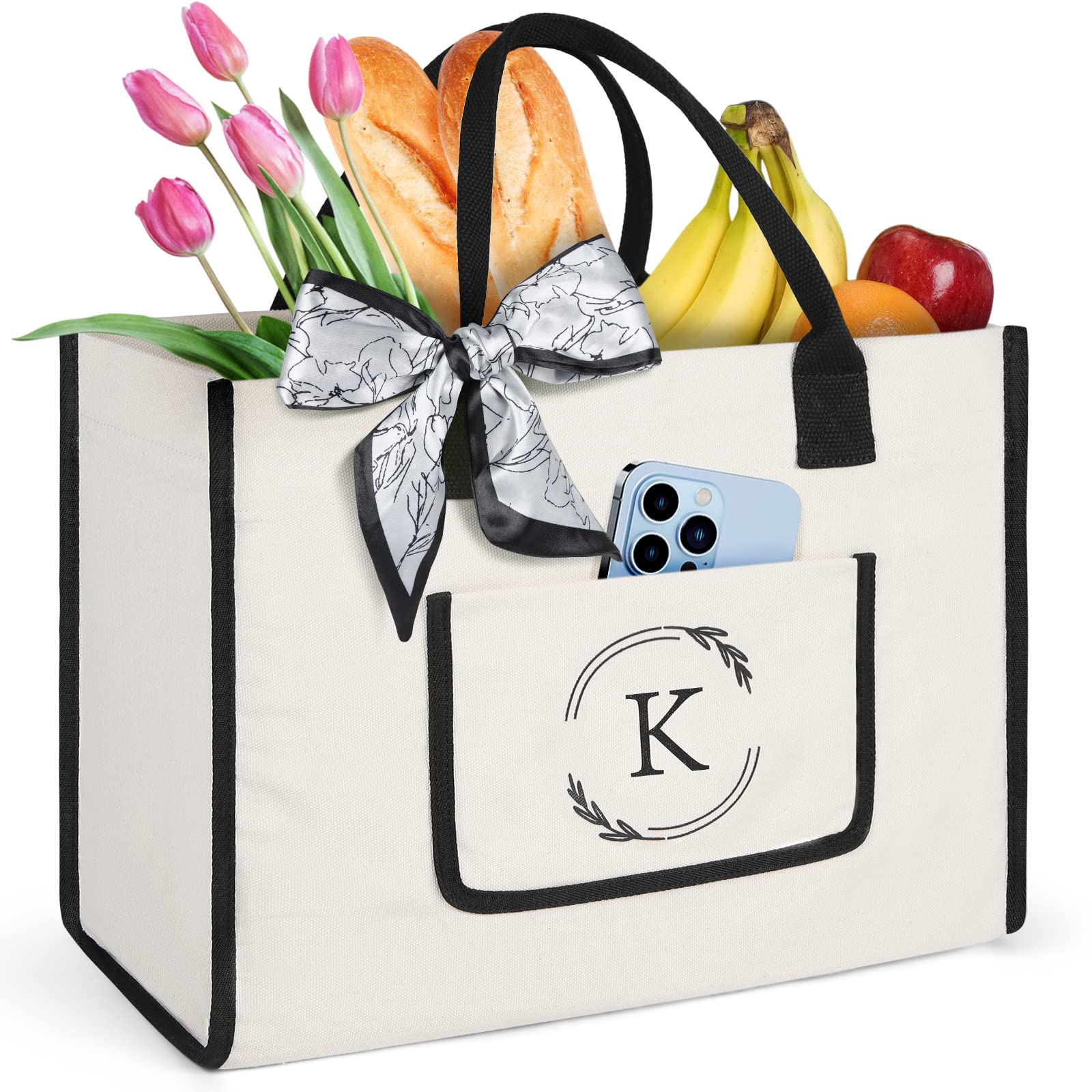 Personalized Monogrammed Canvas Tote Bag for Women - Custom Initial Beach Bag, Wedding & Birthday Gift - Perfect for Shopping, Travel, and Summer Outings