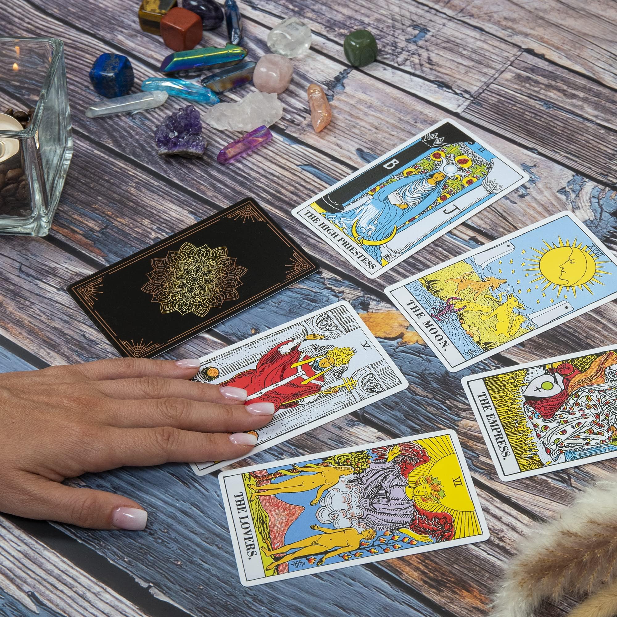 SMOONNF 78-Card Classic Tarot Deck with Guidebook - Beginner Fortune Telling Cards for Divination, Meditation & Spiritual Growth | Durable Black Tarot Set for Home, Parties & Gift Giving