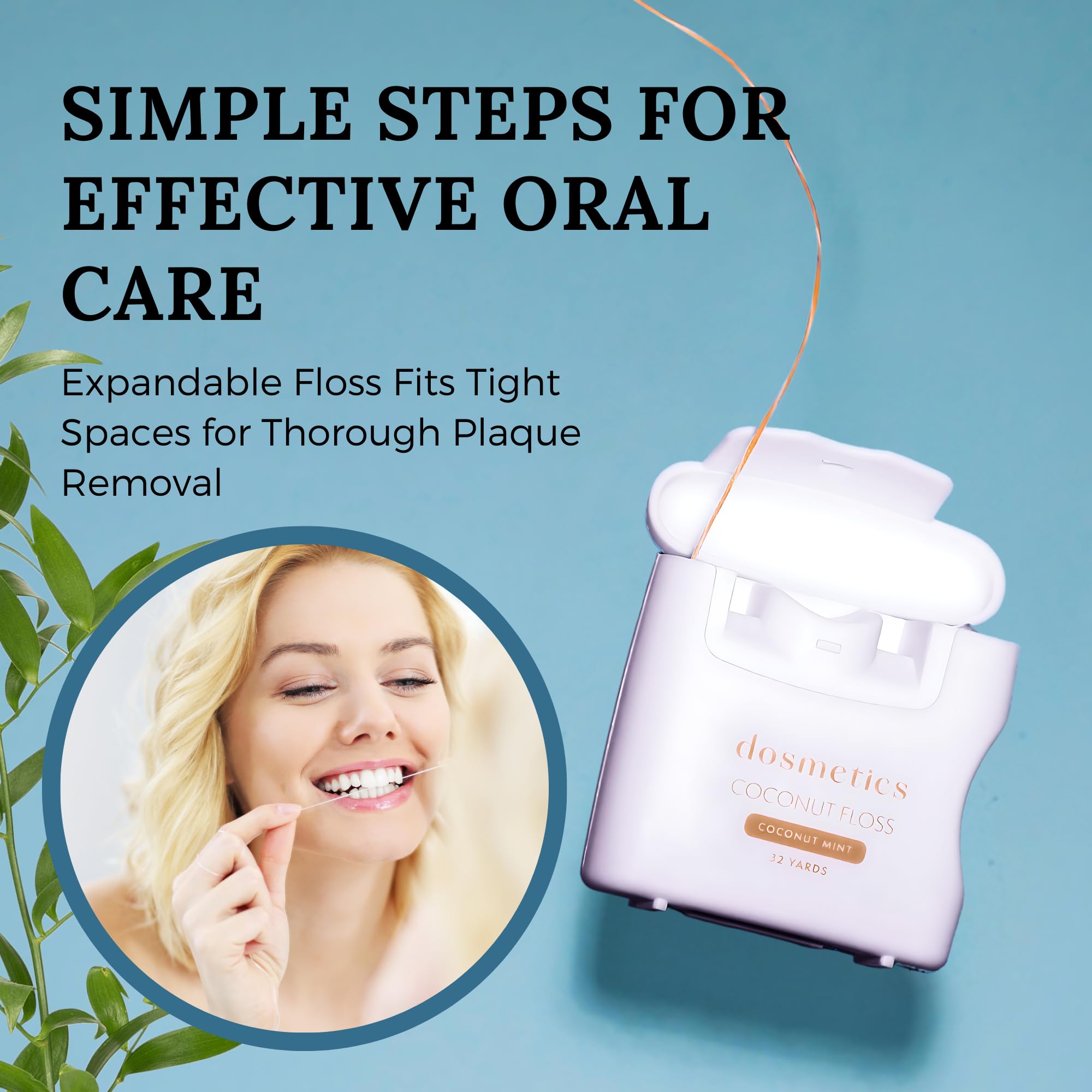 Premium Coconut Oil Infused Dental Floss 5 Pack - Mint Flavored Expanding Floss for Effective Plaque Removal & Gum Protection | 32 Yards x 5 | Gentle Oral Care for Sensitive Teeth, Braces & Tight Gaps | Ideal for Travel & Daily Hygiene Routine