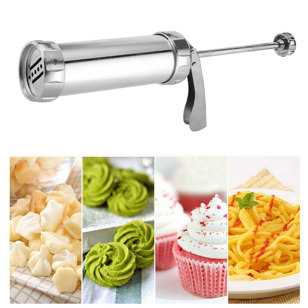 Premium Stainless Steel Cookie Press Maker Kit - 20 Decorative Stencil Discs & 4 Nozzles for Baking, DIY & Cake Decorating (5.51x8.27x2.17in) - Perfect for Holiday Cookies, Wedding Favors & Home Baking Gifts