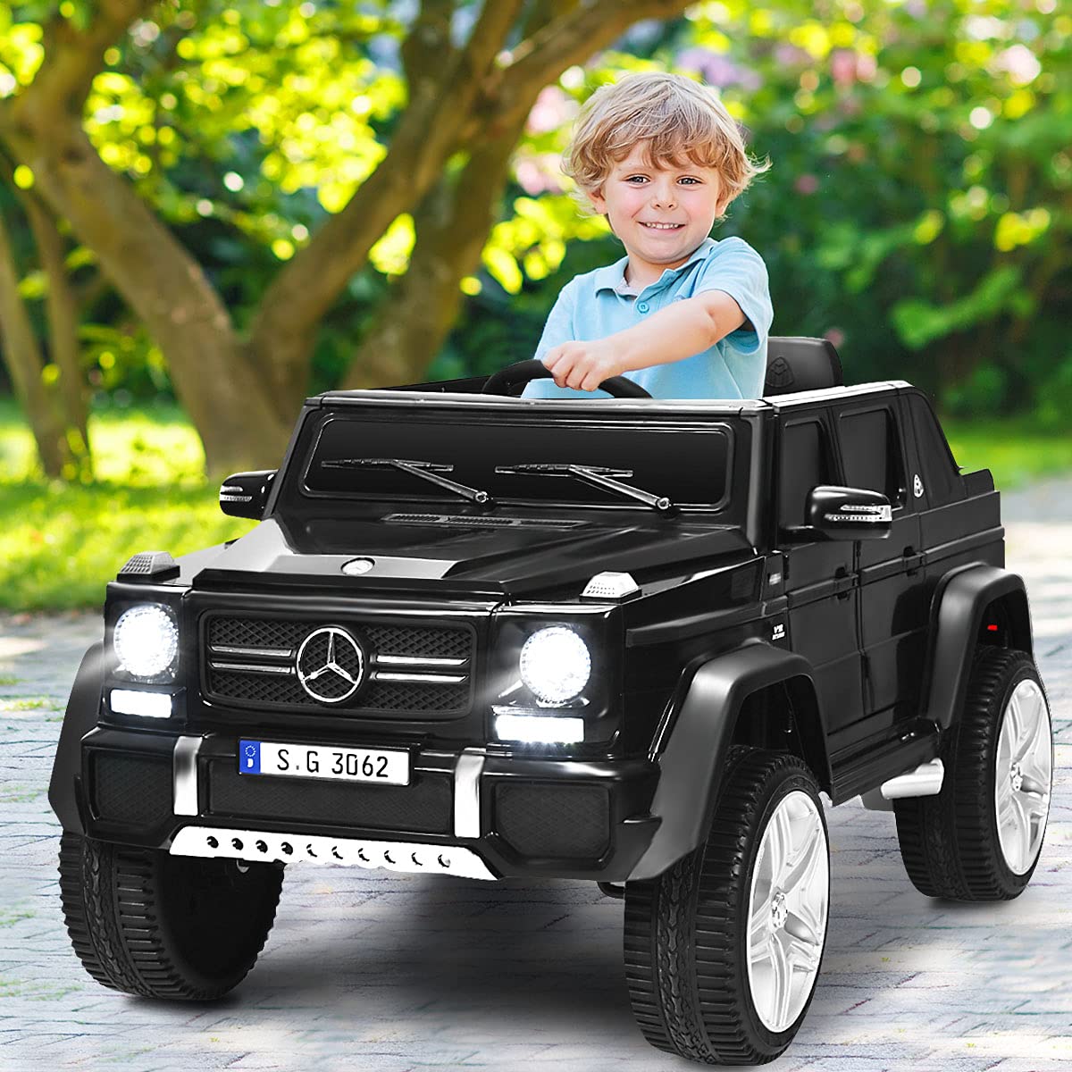 **Costzon 12V Mercedes-Benz Maybach Licensed Kids Ride-On Car - Remote Control Electric Vehicle Toy with 2 Motors, 3 Speeds, LED Lights, Horn, Music & Storage - Perfect for Birthday Gifts & Outdoor Play (Black)**