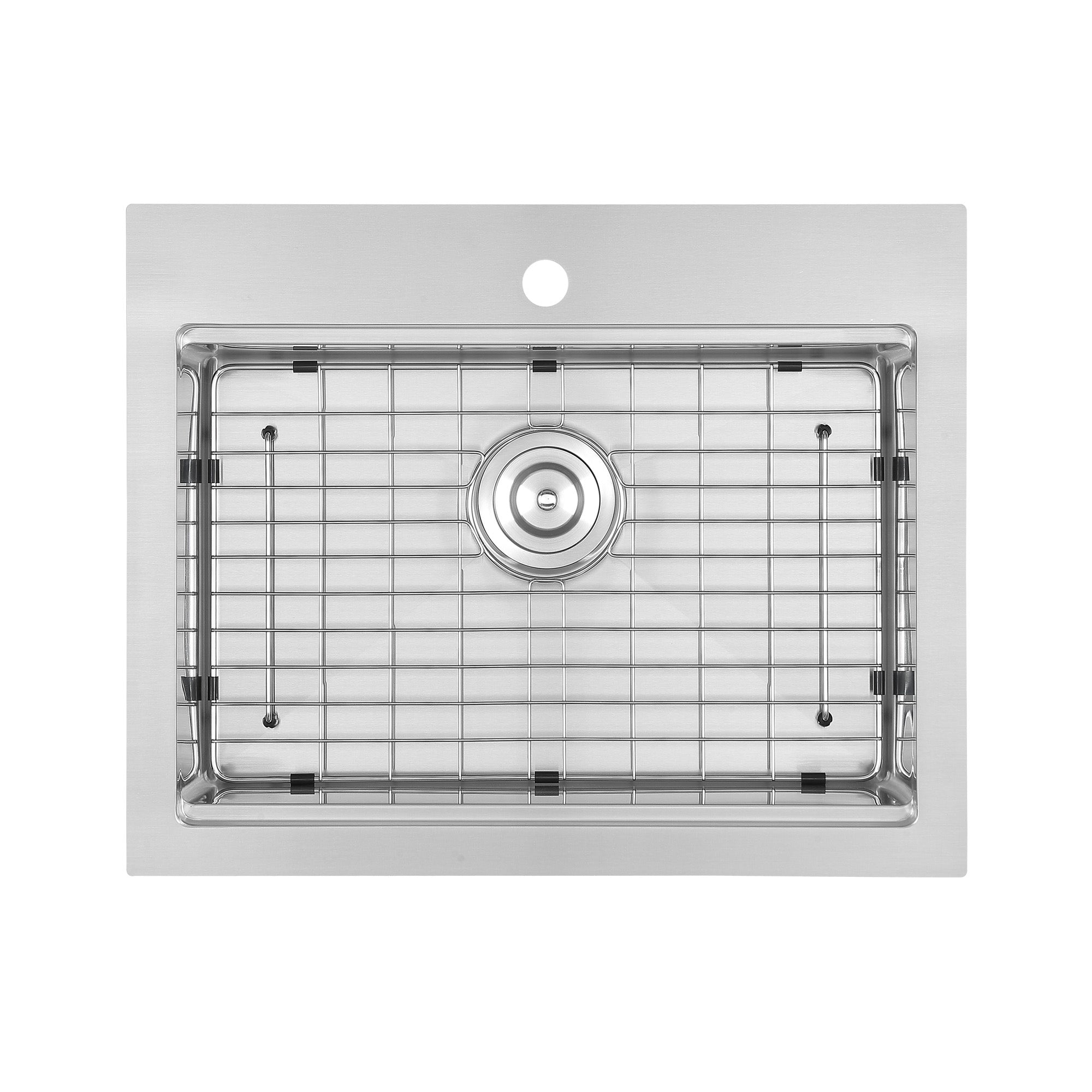 Ancona 25-Inch Handmade Drop-In Single Bowl Workstation Kitchen Sink with Accessories - Satin Stainless Steel for Modern Home & Restaurant Use