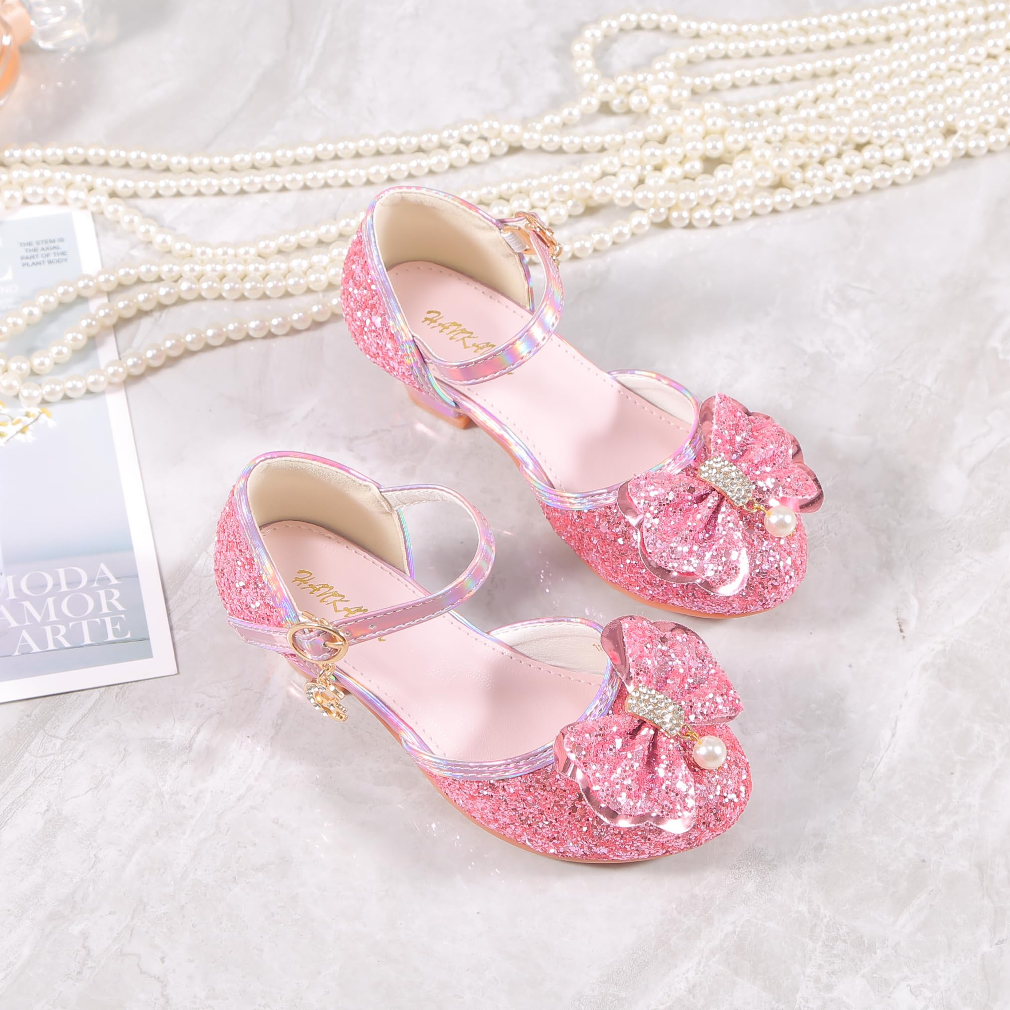 YUNICUS Girls Clear Sparkle Jelly Sandals with Bow - Mary Jane Flats for Cosplay, Dress Up & Summer Outfits | Comfortable Kids Dress Shoes for Parties, Weddings & Special Occasions