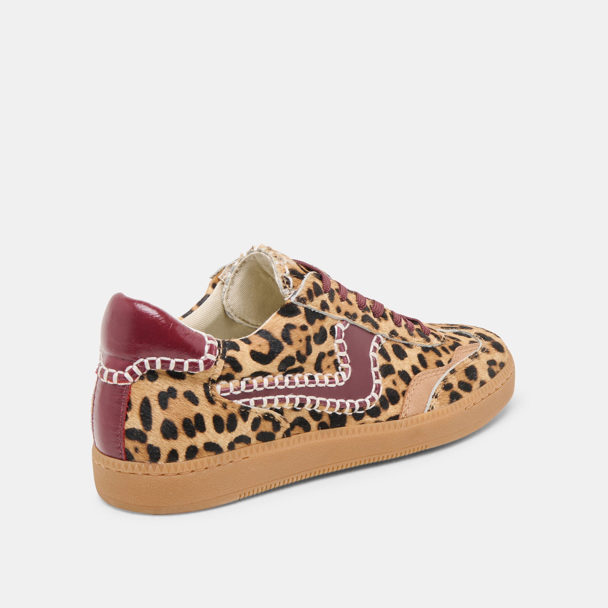 Stylish Burgundy Leopard Print Calf Hair Sneakers - Notice Stitch Design for Women | Perfect for Casual Outfits, Streetwear & Fashionable Looks