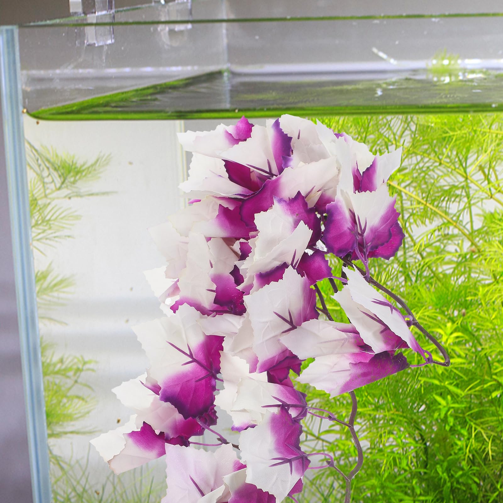 iplusmile Artificial Reptile Plants - Hanging Silk Terrarium Plants with Suction Cups, Habitat Decor for Bearded Dragons, Lizards, Geckos, Snakes & Amphibians (Purple) - Perfect for Vivarium, Terrarium & Reptile Tank Decoration