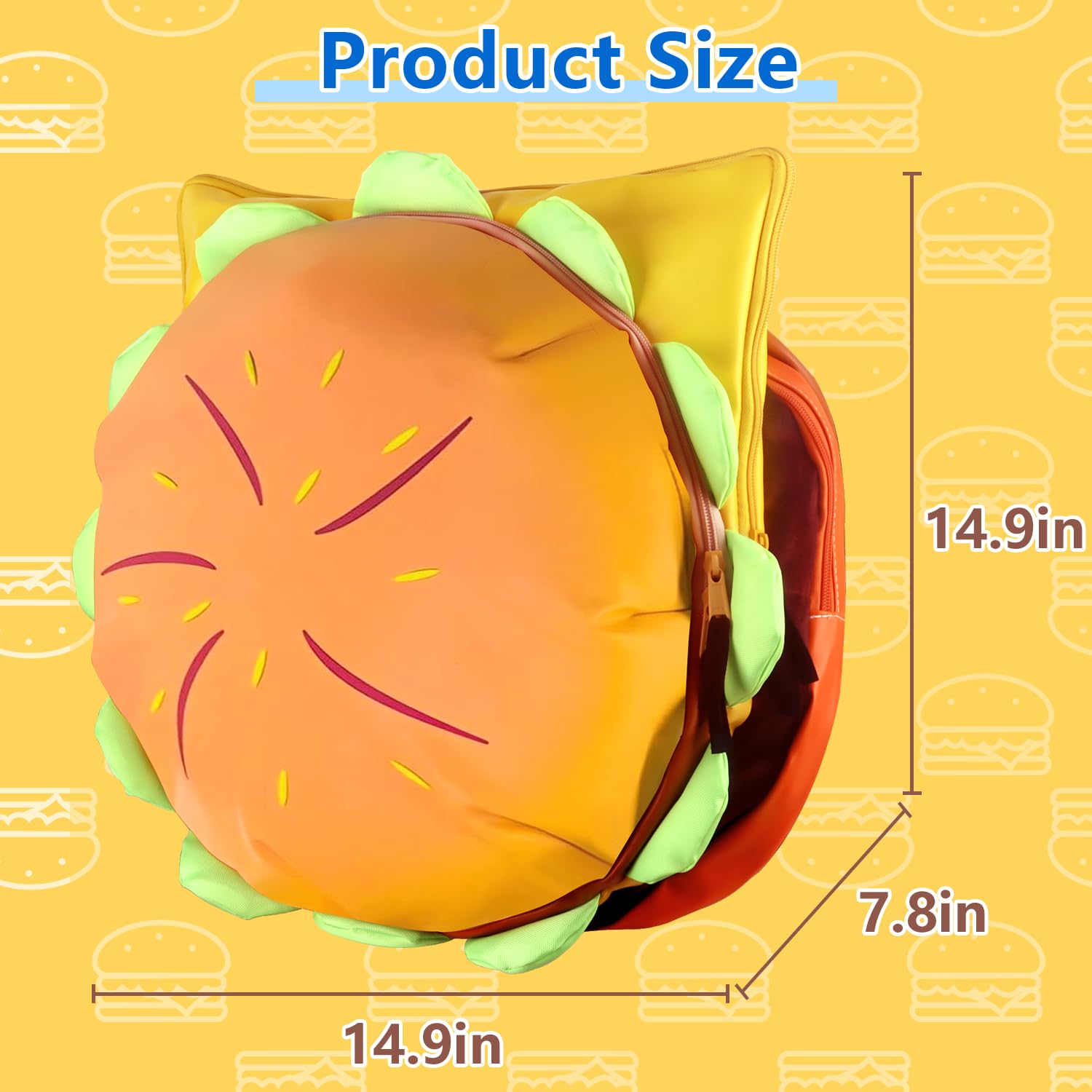 Funny Cheeseburger Backpack - Yellow Universe Hamburger Daypack with Multiple Compartments | Cute Novelty School Bag for Teens, Unique Christmas Gift for Burger Lovers