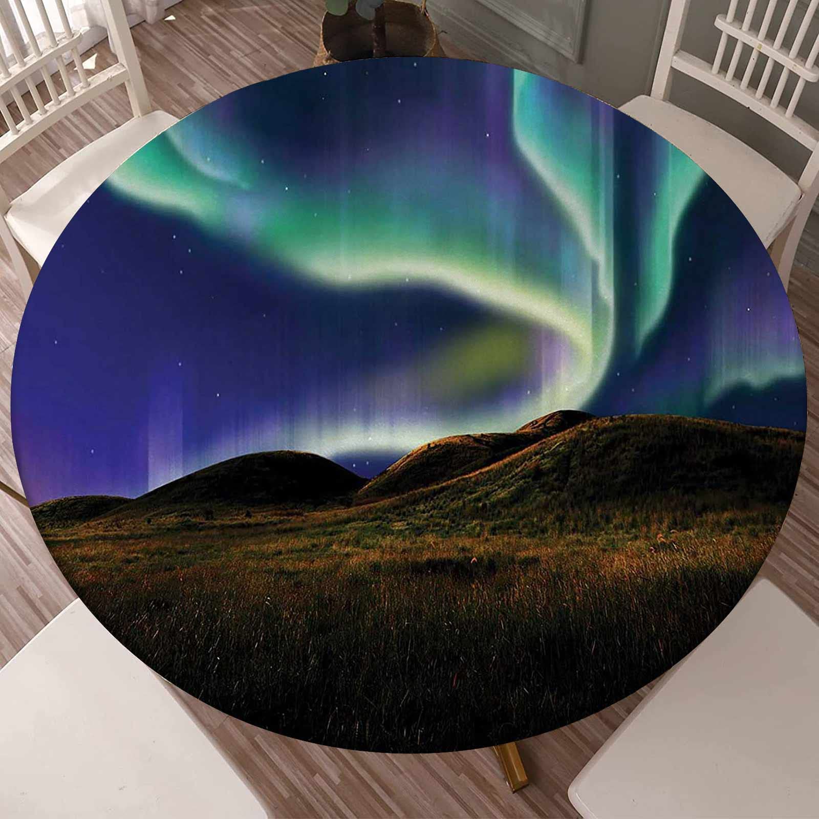 Alaska Round Fitted Tablecloth 44 Inch - Waterproof Washable Fabric Table Cover for 32