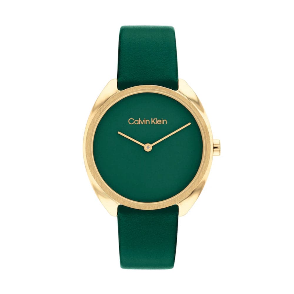 Calvin Klein Women's Watch with Green Dial & Genuine Leather Strap - Model 25200273 | Elegant Fashion Accessory for Office, Date Night & Special Occasions