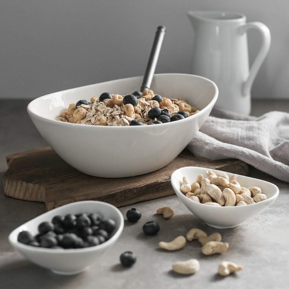 DOWAN 9-Inch Oval Serving Bowls Set of 4 - 36 Oz Large Serving Dishes for Salad, Pasta, Side Dishes - Microwave & Dishwasher Safe - Perfect for Wedding, Dinner Parties & Family Gatherings - White