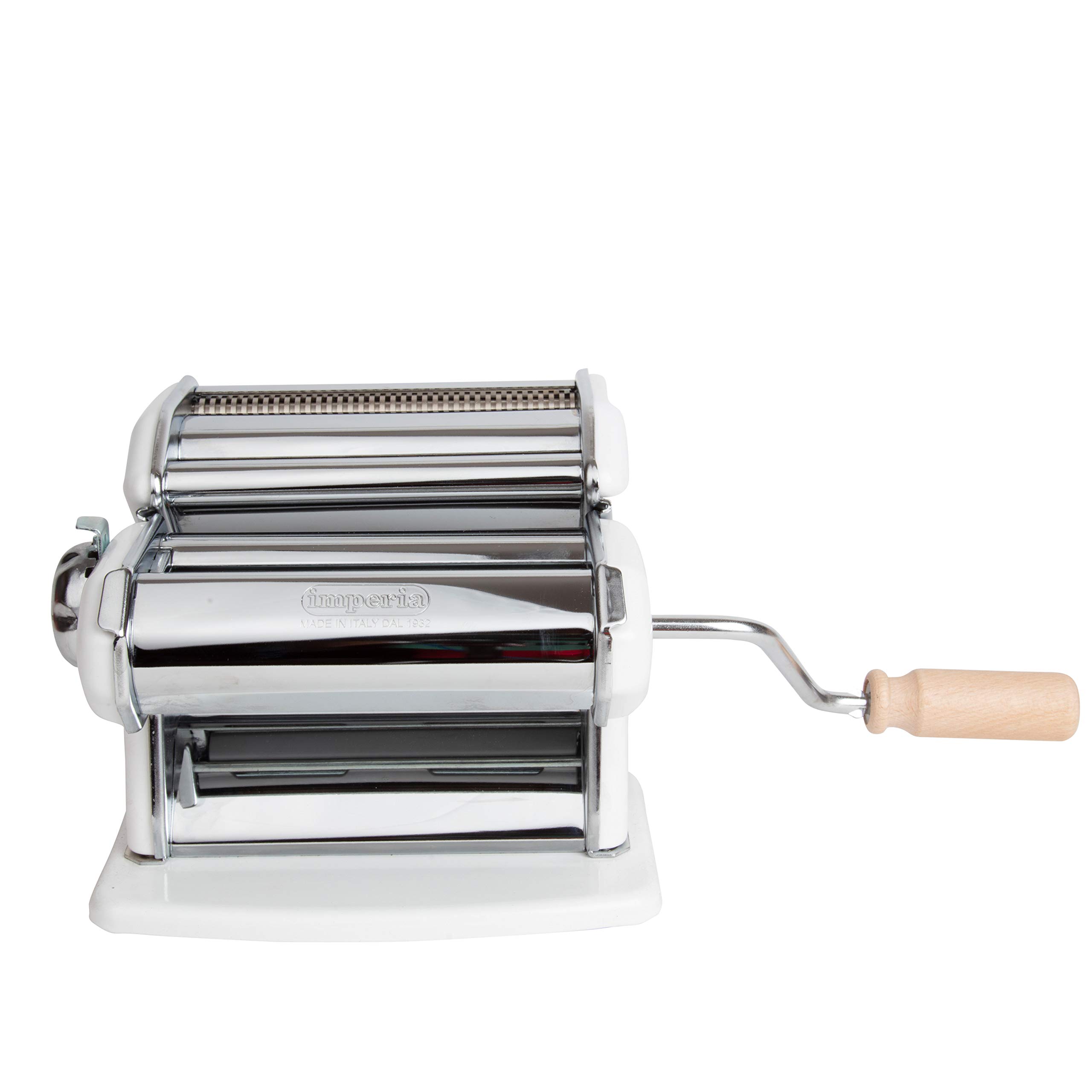 Premium Imperia Pasta Maker Machine - Authentic Italian Made Stainless Steel Pasta Machine with Easy Lock Dial & Wooden Handle for Homemade Pasta, Ravioli, Fettuccine - Perfect for Italian Cuisine, Holiday Cooking, Dinner Parties & Family Gatherings