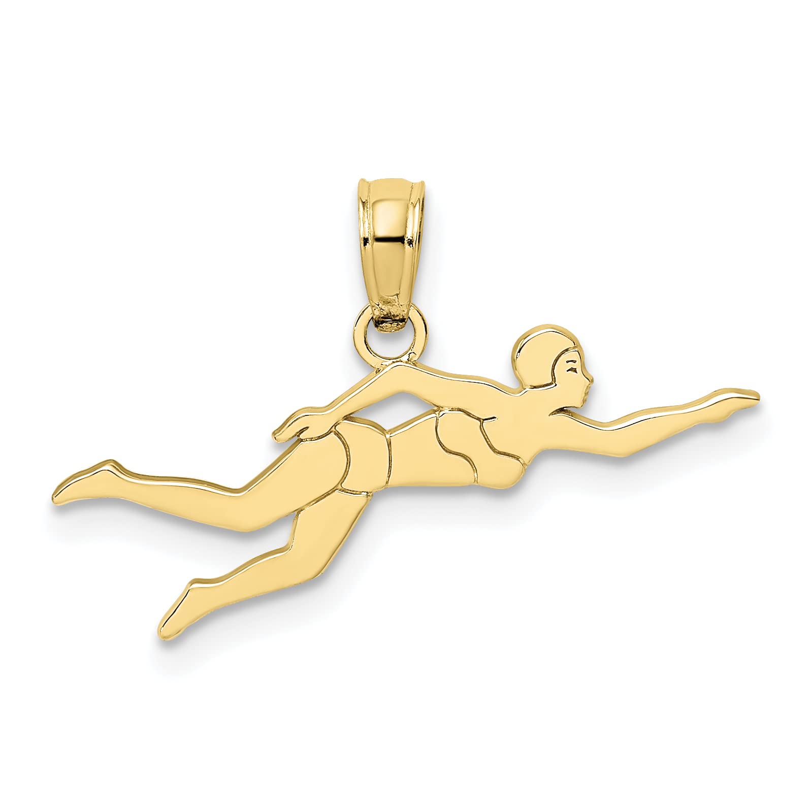10K Yellow Gold Female Swimmer Charm Pendant Necklace - Elegant Jewelry Gift for Women, Girls, Swimmers - Perfect for Birthdays, Graduation, Sports Achievements