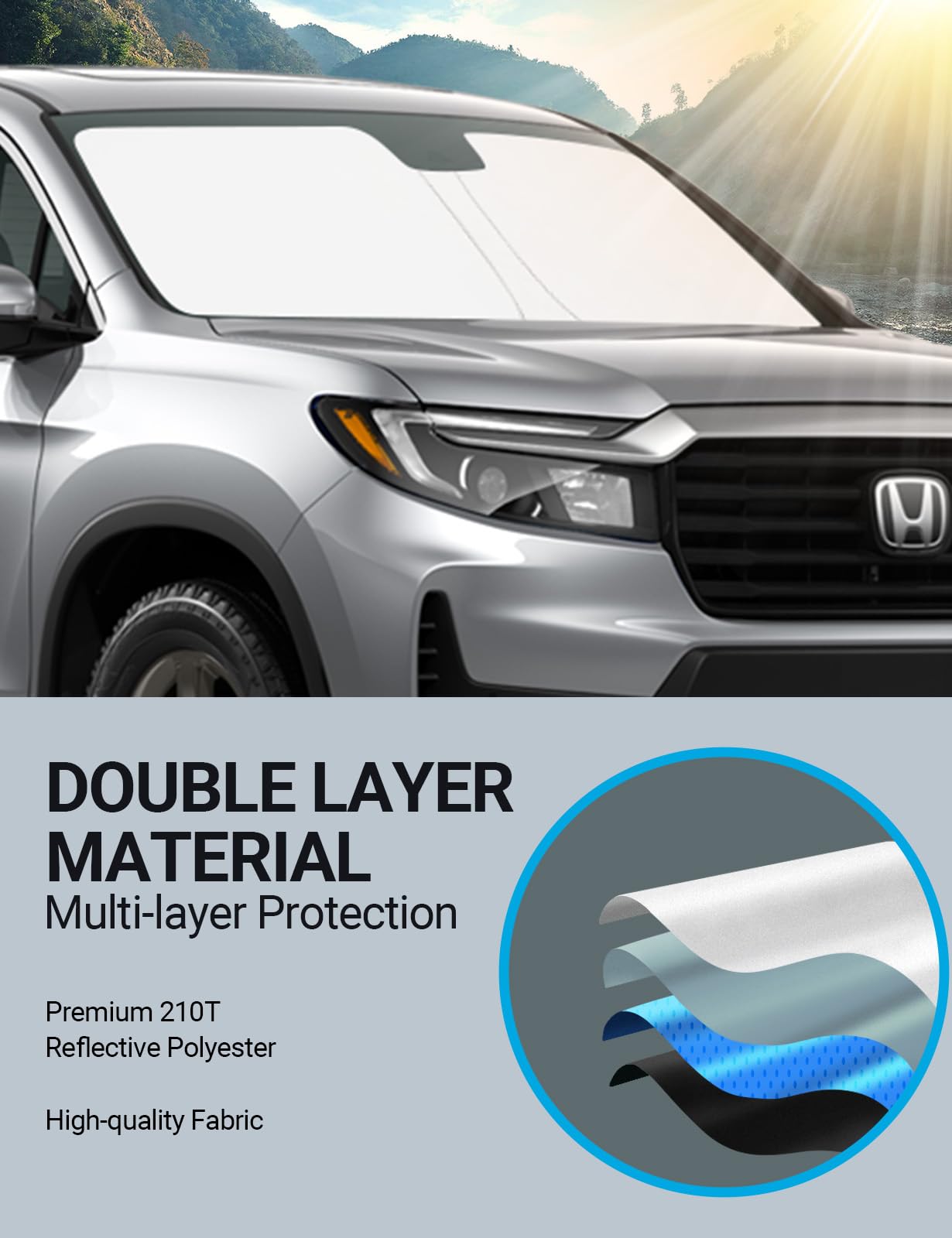 Proadsy Foldable Front Windshield Sun Shade Protector - Custom Fit for 2017-2025 Honda Ridgeline Crew Cab | UV Protection & Heat Shield | Perfect for Summer Parking & Road Trips