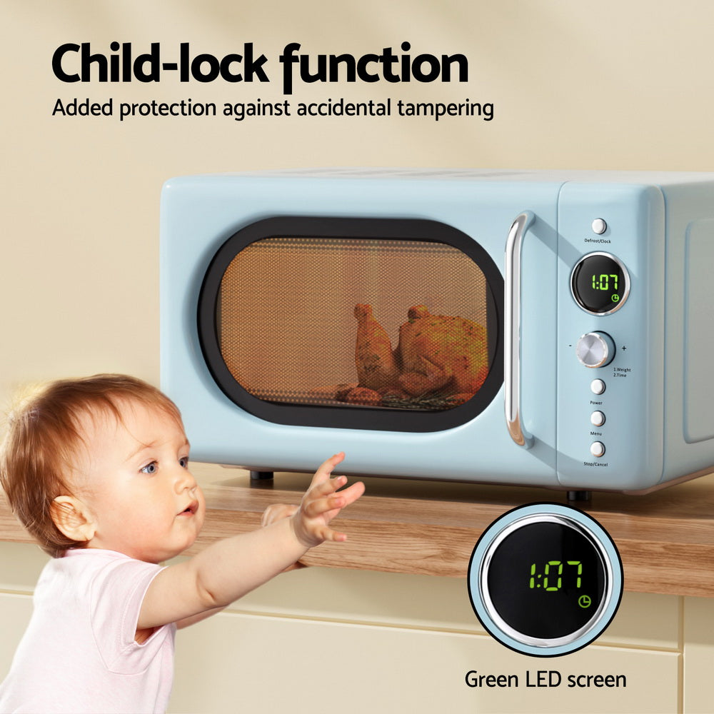 Devanti 20L 800W Compact Microwave Oven with Blue Exterior - Perfect for Small Kitchens, Dorms & Office Break Rooms