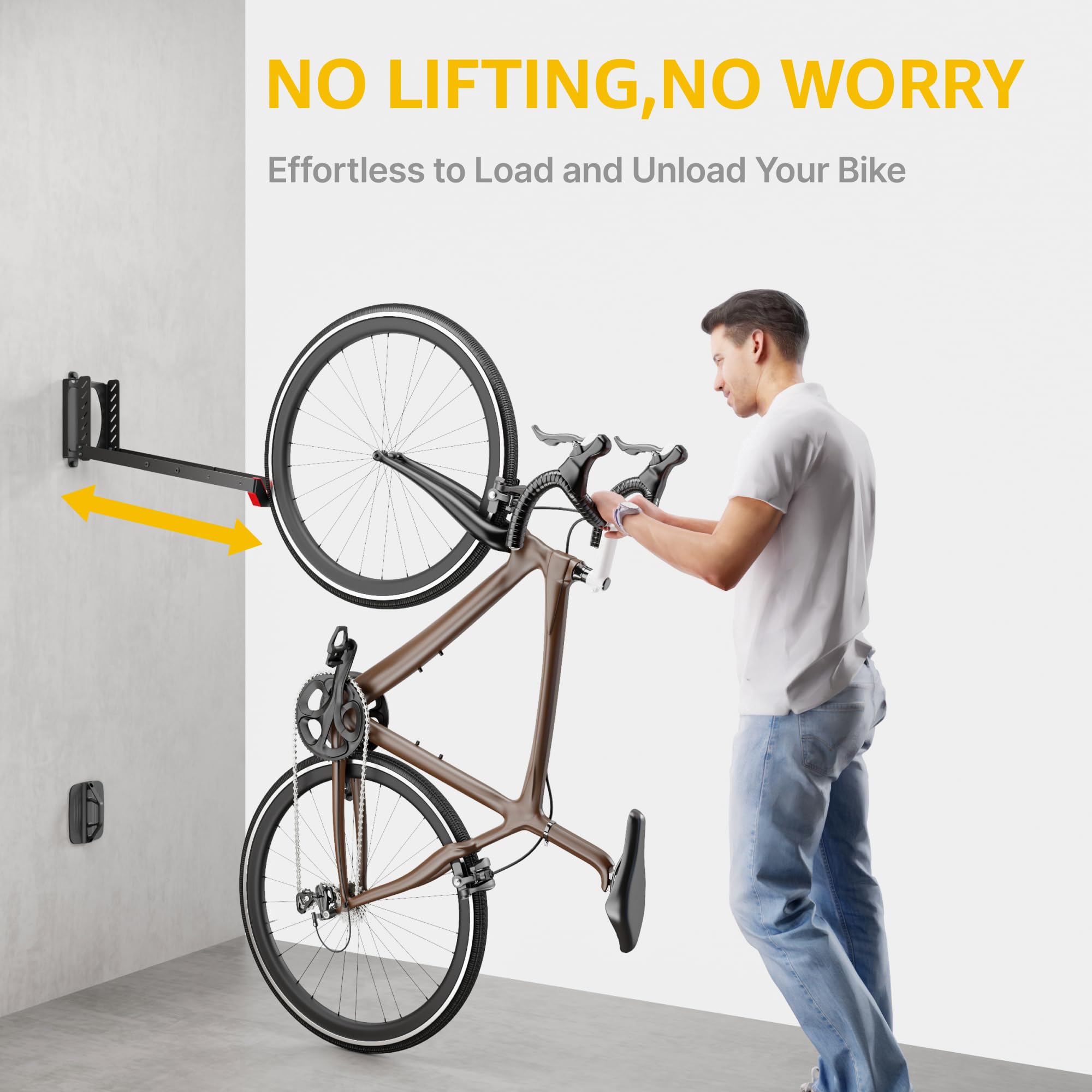monTEK Swivel Bike Wall Mount - Heavy Duty 2 Pack, No Heavy Lifting Bike Hanger for Garage Storage, Space Saving Bike Rack Holds Up to 77 lbs - Perfect for Small Apartments, Cycling Enthusiasts & Home Gym Organization