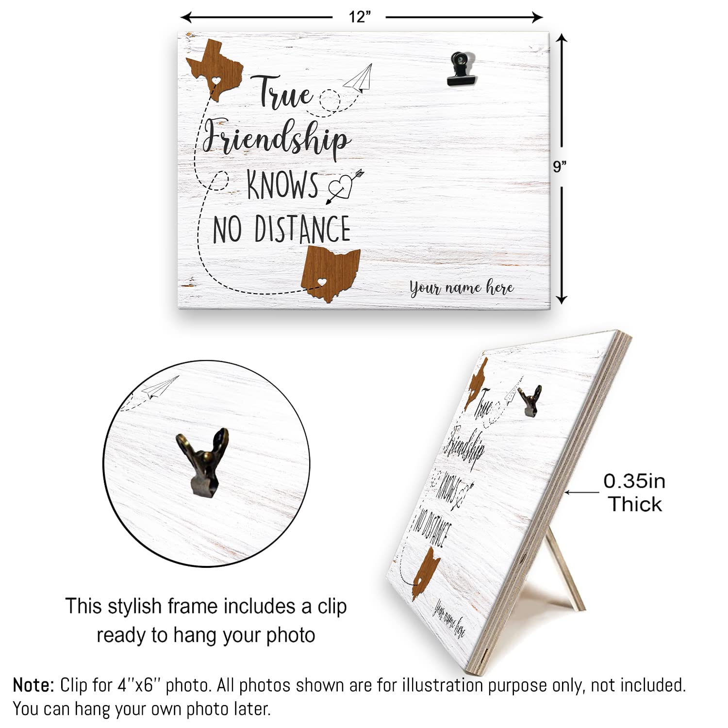 Personalized Photo Frame for Friends - Custom 4x6 Picture Frame with Clip for Birthday, Friendship Day Gifts - Engraved Name & Photo - Perfect for Home Decor, Office Desk, or Long-Distance Friendship Keepsakes