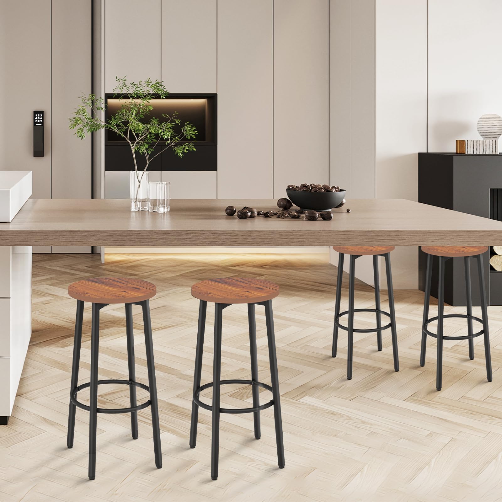 2-Pack Round Counter Height Bar Stools with Footrest - Adjustable Kitchen Island Stools for Dining Room, Home Bar & Breakfast Nook | Modern Barstool Chairs for Kitchen Counter, Pub & Restaurant Style Decor
