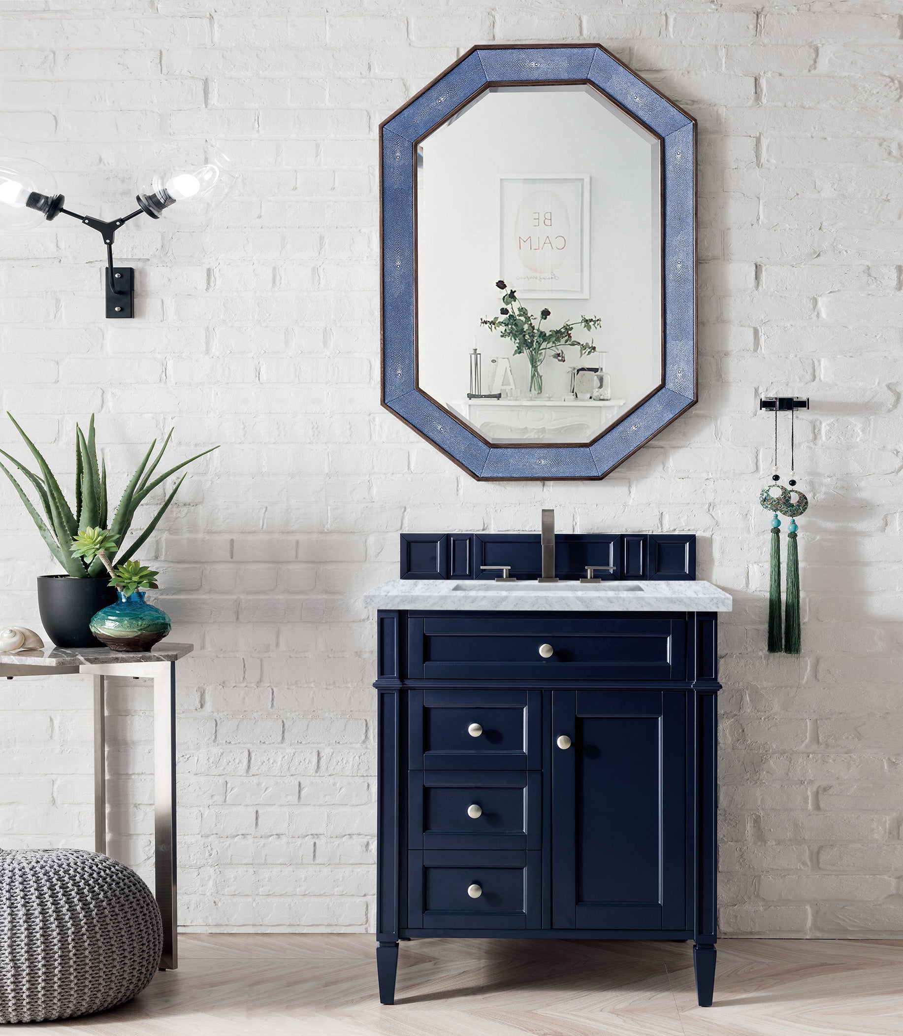 Brittany 30 Inch Single Bathroom Vanity with Carrara Marble Top in Victory Blue - Perfect for Modern Master Bathrooms and Powder Rooms