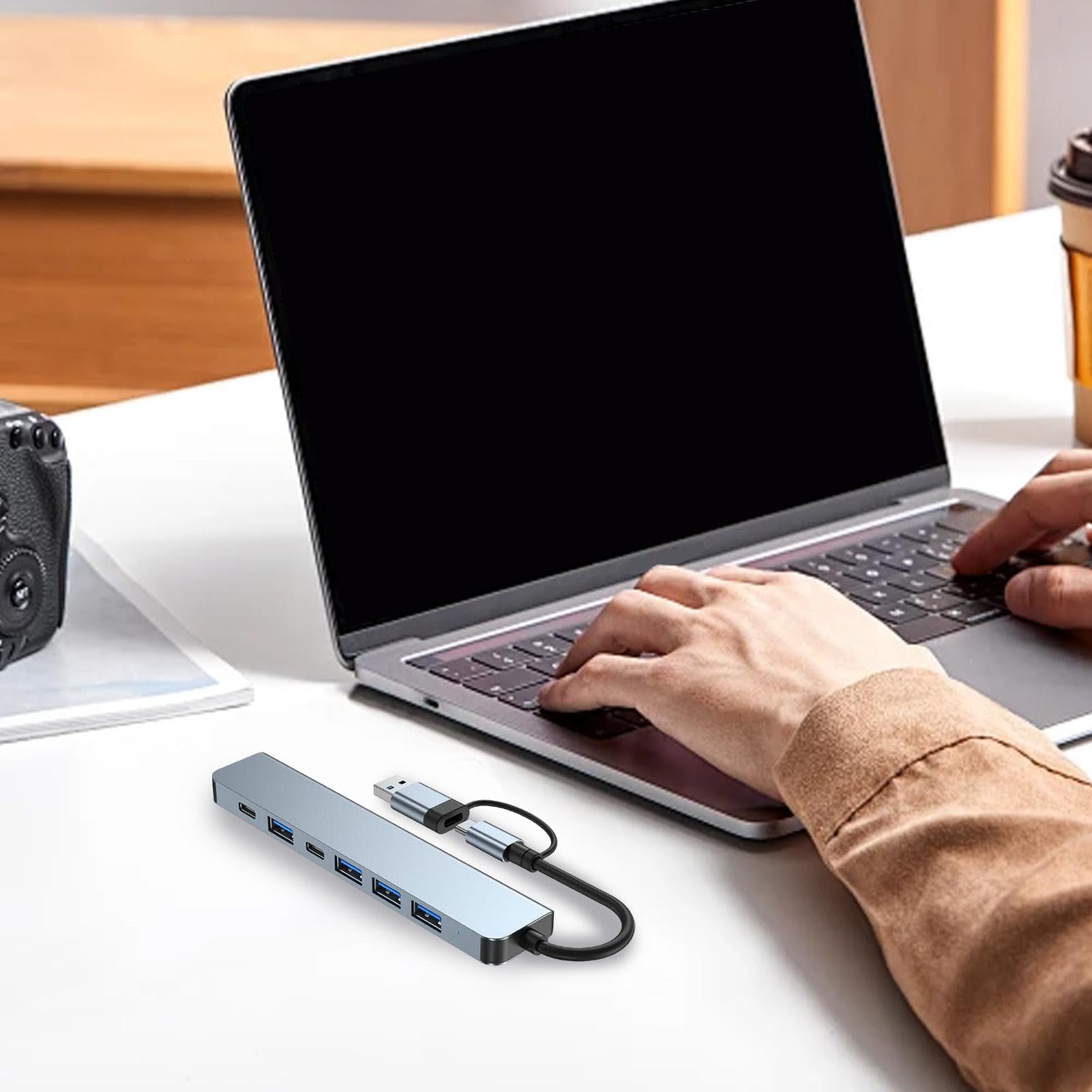 Ruwshuuk 7-in-1 USB C Hub Adapter with 5Gbps High-Speed Data Transfer, USB 3.0 Ports, HDMI, SD/TF Card Reader - Compatible with MacBook Pro, iPad, Dell, HP, Lenovo Laptops & Tablets - Perfect for Home Office, Travel & Multi-Screen Workstations