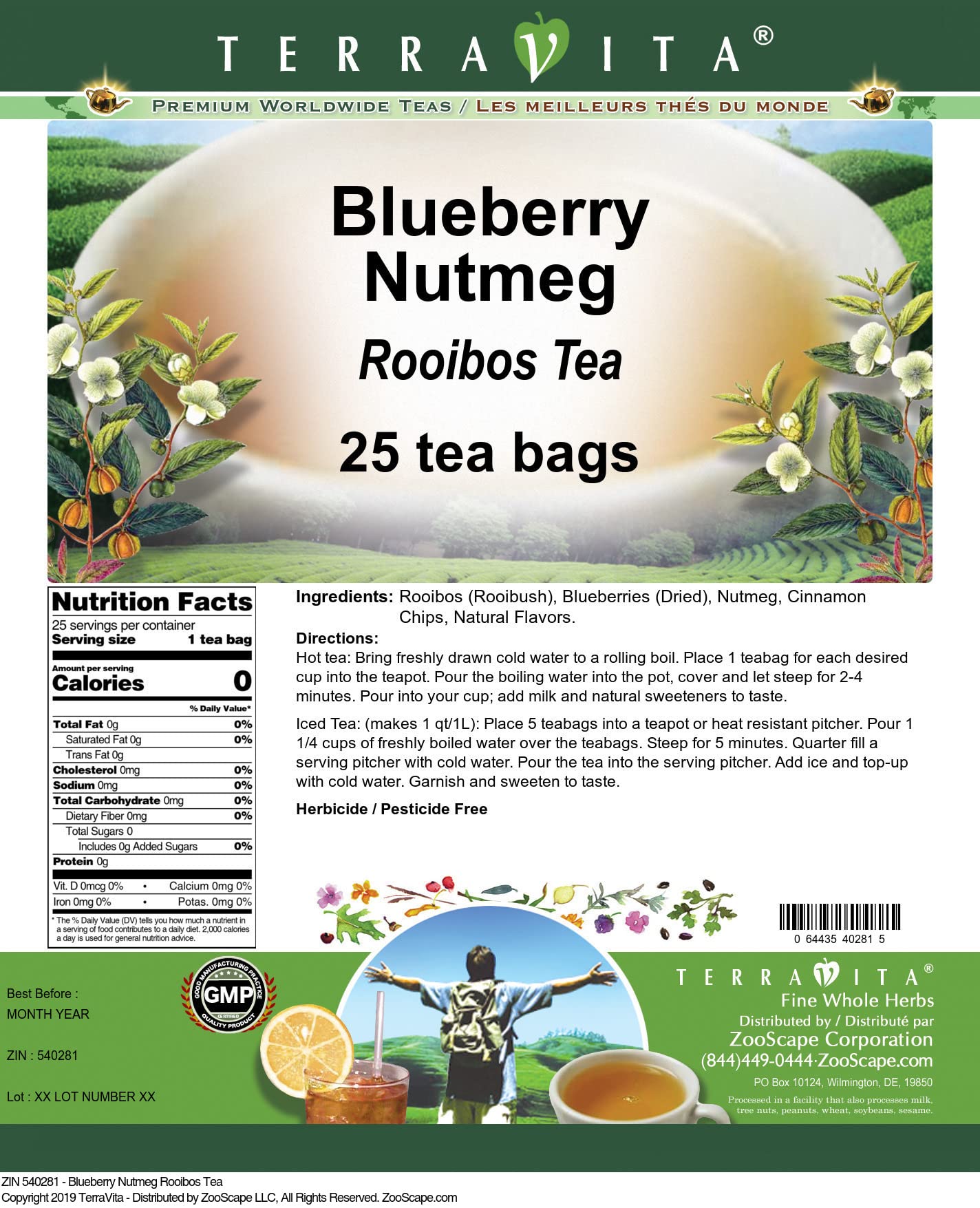 Premium Blueberry Nutmeg Rooibos Tea - 25 Tea Bags | Caffeine-Free Herbal Tea | ZIN: 540281 | Perfect for Relaxation, Afternoon Tea & Gift Giving
