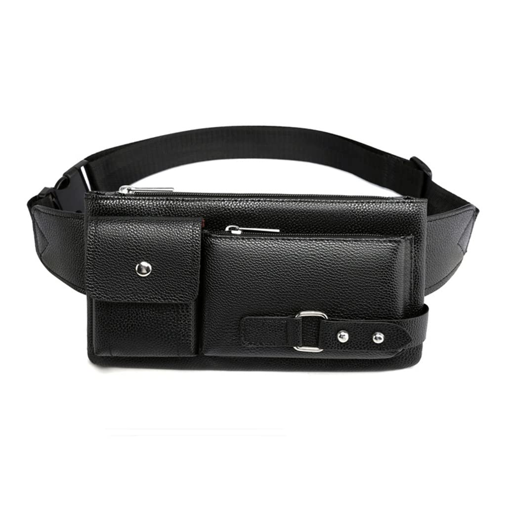 Men's Waist Pack Fanny Bag - PU Leather Crossbody Bum Bag for Phone, Travel & Fashion (Black, Size S/L) - Perfect for Hiking, Gym & Daily Use