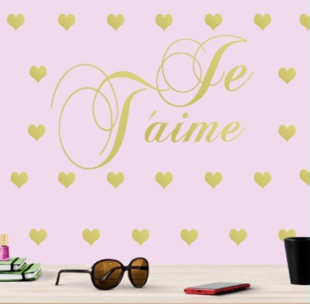 Je T'aime Hearts Wall Decals - Romantic Self-Adhesive Vinyl Stickers for Bedroom, Nursery & Home Decor - Perfect for Valentine's Day, Wedding & Couples Gift
