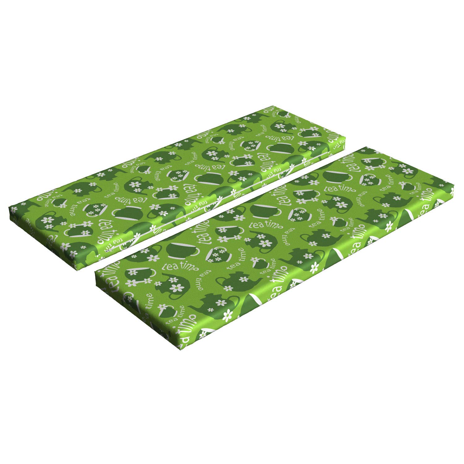 Ambesonne 2-Piece Tea Party Bench Cushion Set - Teapot & Floral Design, 45