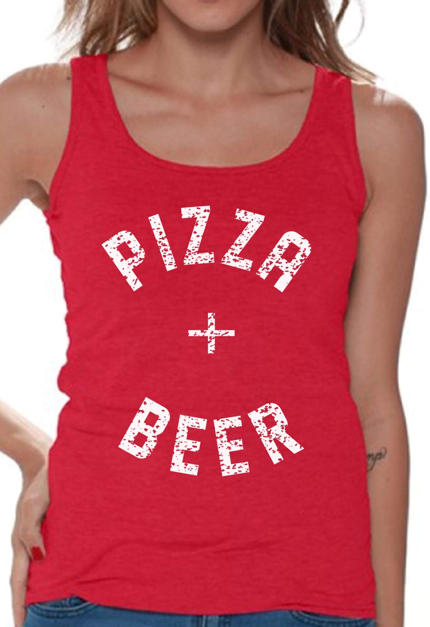 Awkwardstyles Women's Pizza & Beer Graphic Tank Top - White Casual Summer T-Shirt for Food Lovers - Perfect for Girls Night Out, Bachelorette Parties & Fun Events