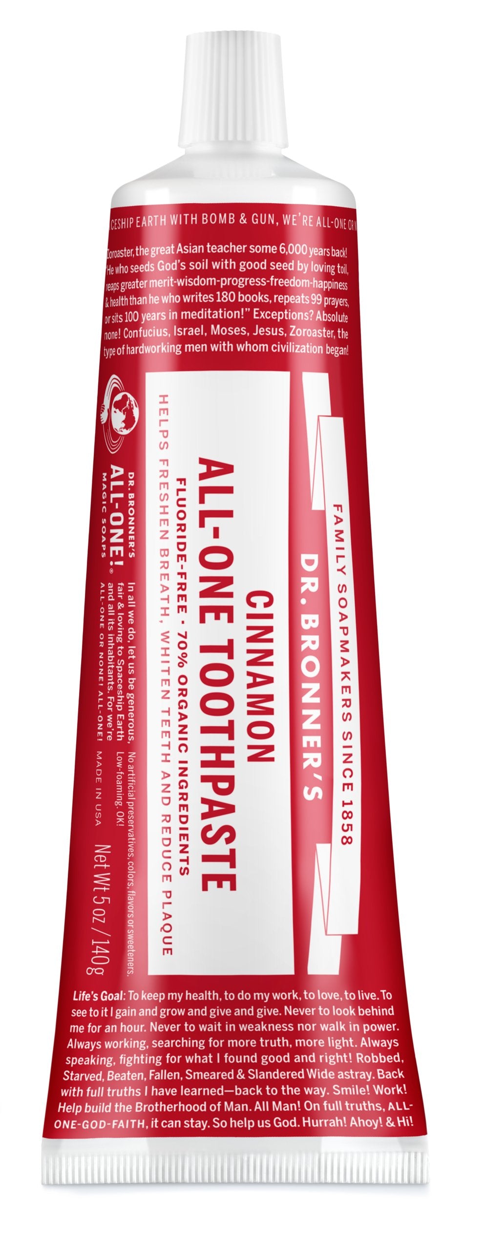 Dr. Bronners All-One Organic Cinnamon Toothpaste – Natural Fluoride-Free Toothpaste for Sensitive Teeth & Fresh Breath – Ideal for Travel & Daily Oral Care