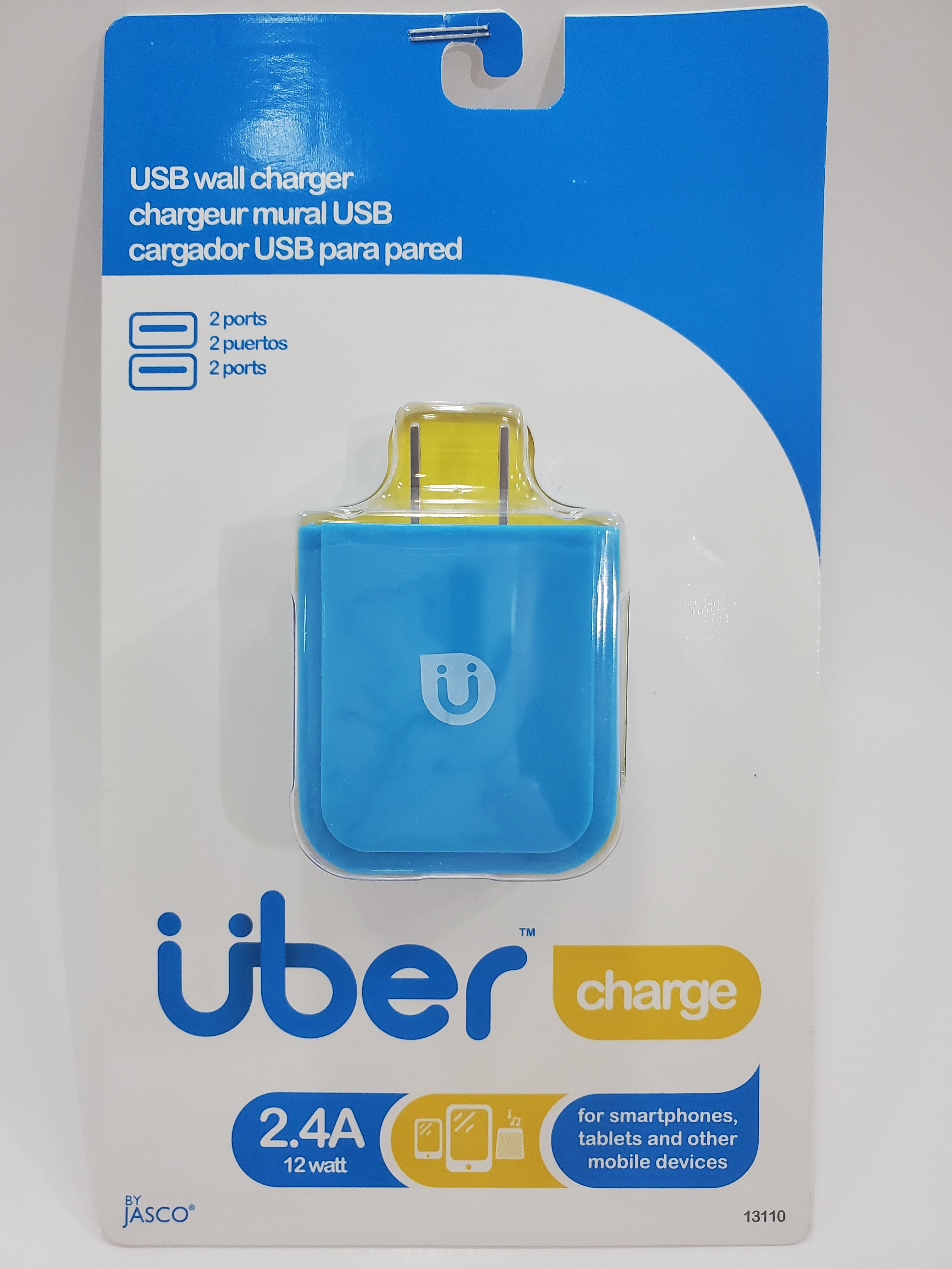 JASCO Blue Uber USB Wall Charger - Fast Charging Adapter for iPhone, Android & More - Perfect for Home, Office & Travel