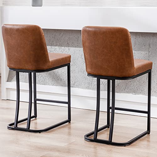 24inch Counter Height-brown-leather