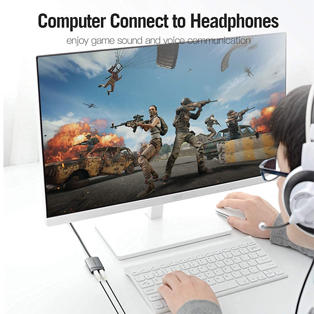 7.1 Channel External USB Sound Card - USB 2.0 to 3.5mm Audio Adapter with Microphone for PC, Laptop, Computer | Perfect for Gaming, Online Meetings & Music Listening
