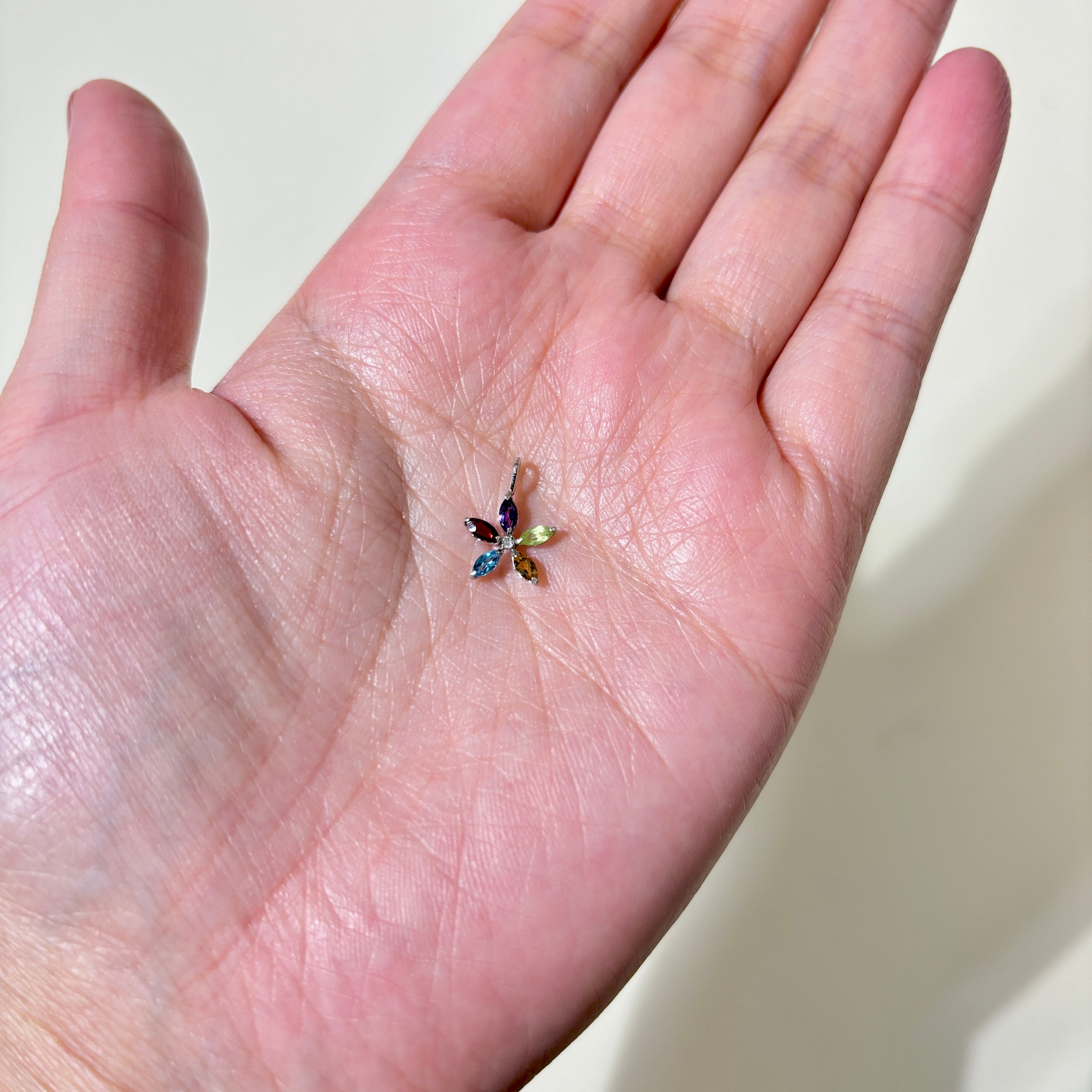 14K White Gold Multi Gemstone & Diamond Flower Pendant Necklace | 0.34ctw Gemstones & 0.01ct Diamond | Elegant Jewelry Gift for Women, Perfect for Weddings, Anniversaries & Special Occasions