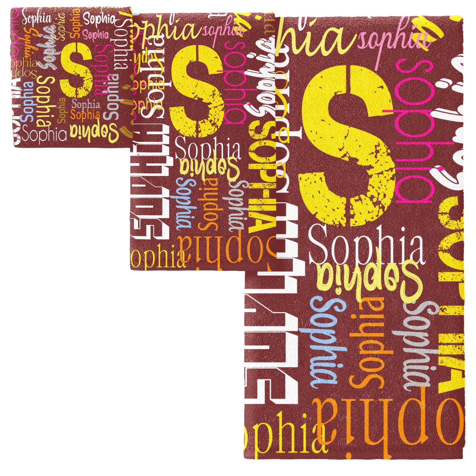 Personalized Monogram Red Name Beach Towels Set - 3 Piece Absorbent Bath Towel Set (1 Large Beach Towel, 1 Washcloth, 1 Hand Towel) for Men & Women - Perfect for Pool, Beach, Spa & Gym Use