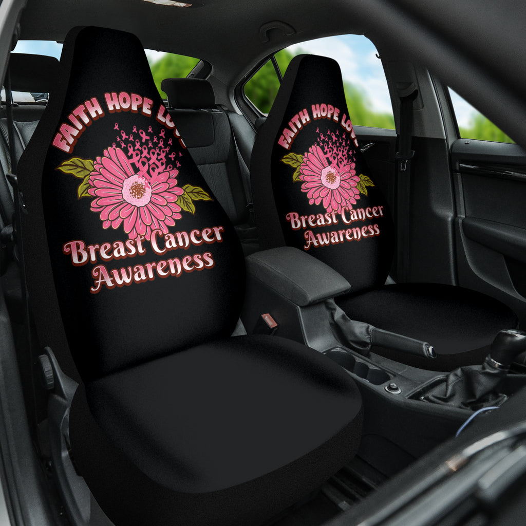 Breast Cancer Awareness Faith Hope Love Car Seat Covers - Pink Ribbon Support for Women Drivers - Perfect for Daily Commute, Road Trips & Cancer Survivor Gifts