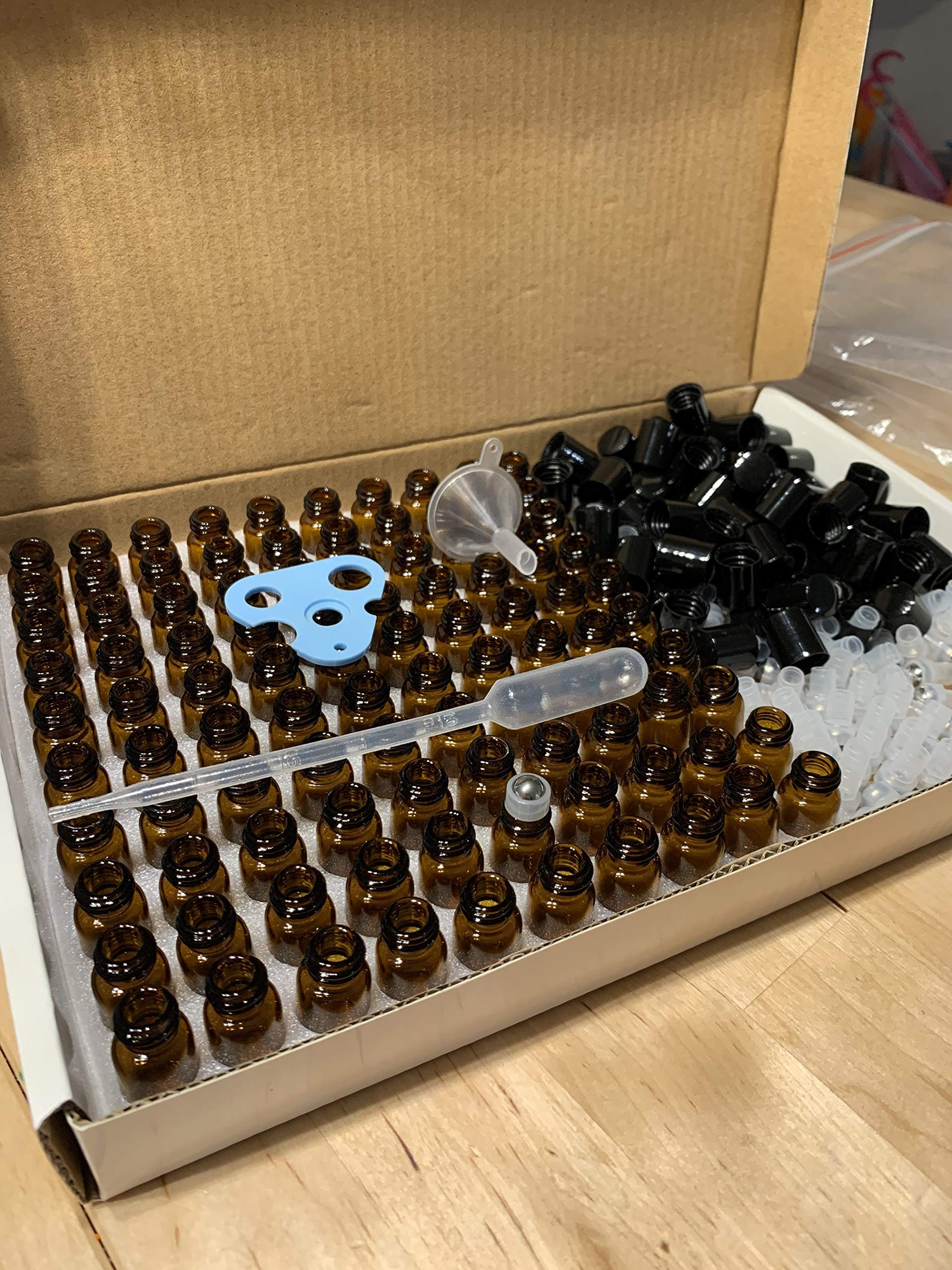 100pcs 2ml Amber Glass Roller Bottles with Stainless Steel Balls - Refillable Essential Oil Roller Bottles for Aromatherapy, DIY Blends, Travel & Sample Sizes - 5/8 Dram Roll On Bottles for Essential Oils, Perfumes & Serums