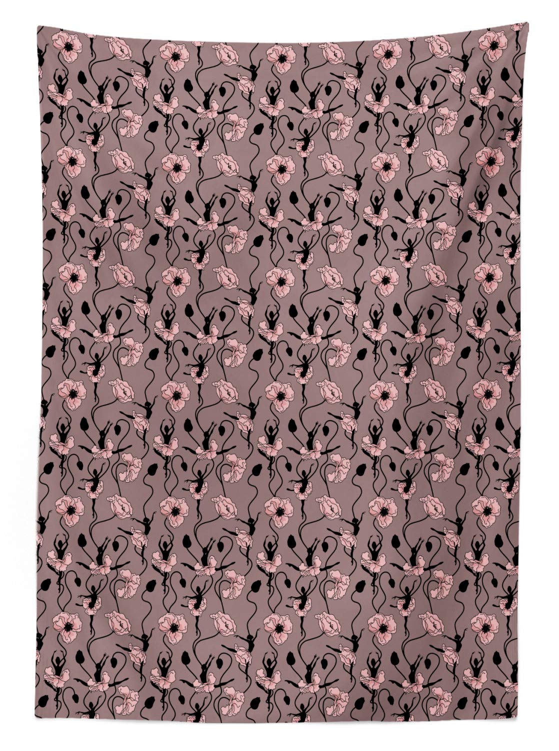 Ambesonne Abstract Floral Tablecloth - Blooming Flowers & Ballerina Silhouettes Design, Washable Outdoor Picnic Table Cover 58x120 Inches, Rose Black Dried Rose Color - Perfect for Garden Parties, BBQ Gatherings & Picnic Events
