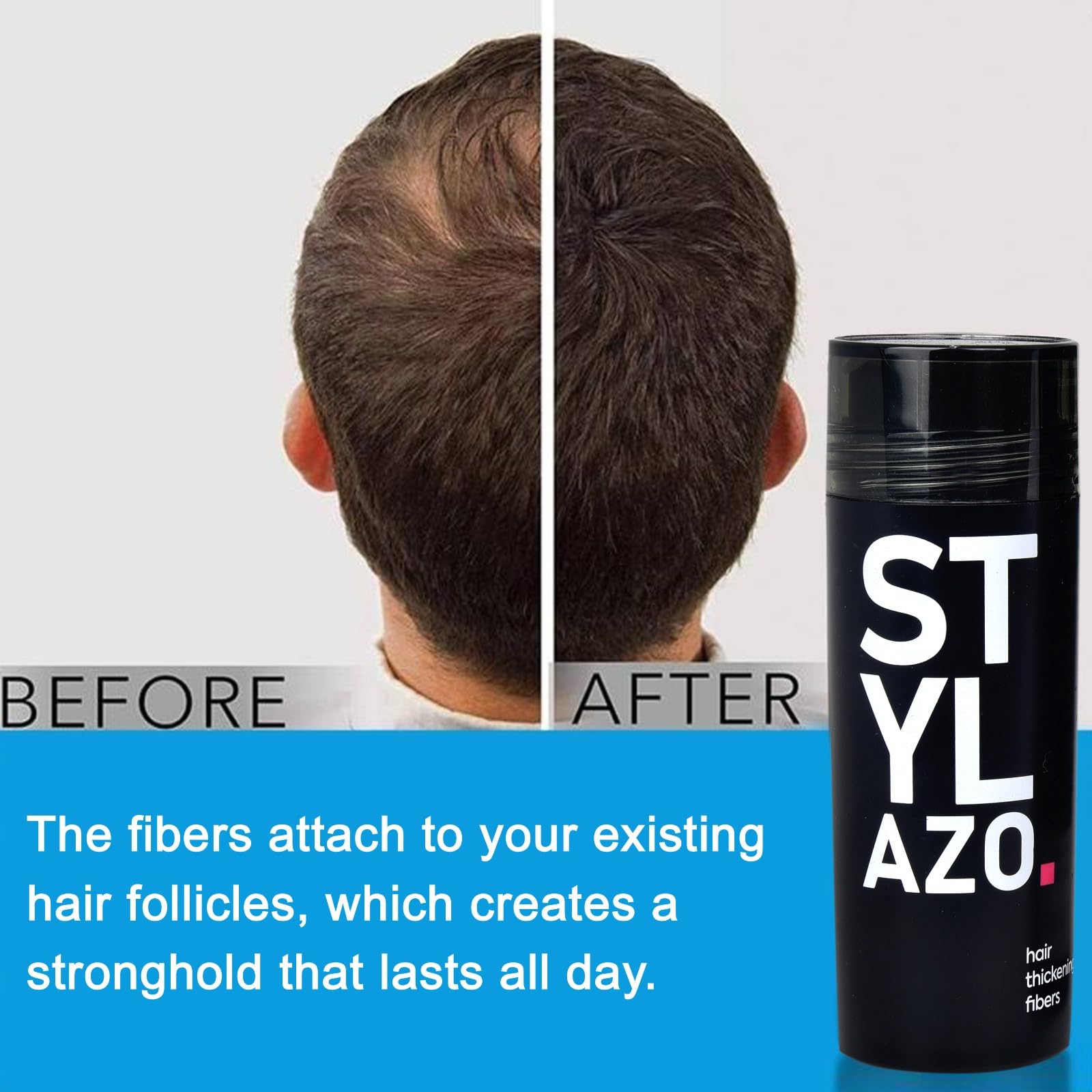 Stylazo Hair Fibers for Thinning Hair - Undetectable Natural Hair Thickener & Topper for Women - Instantly Conceals Hair Loss in 15 Seconds - 28g (Natural Black) - Perfect for Daily Use, Special Occasions & Confidence Boost