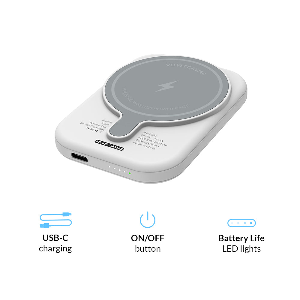 White MagSafe Battery Pack for iPhone 12/13/14 - Portable Wireless Charger with Magnetic Attachment | Perfect for Travel, Work & Outdoor Adventures