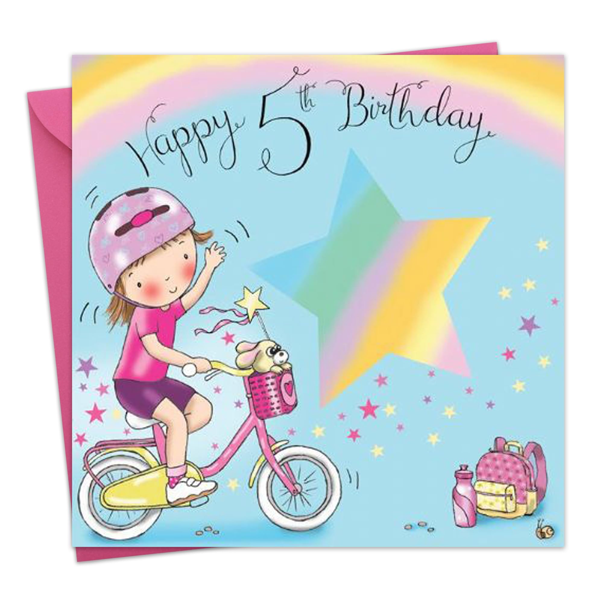 Twizler 5th Birthday Card for Girls - Cute Bicycle Design Age 5 Greeting Card - Perfect 5th Birthday Gift for Girls - Kids Birthday Card - Happy Birthday Wishes - Ideal for Birthday Parties & Special Celebrations