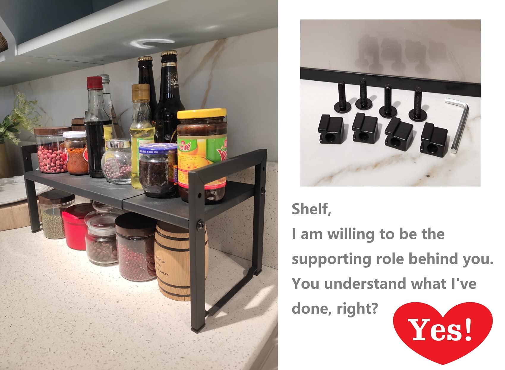 Expandable Cabinet Shelf Replacement Parts Kit - Black - Counter Shelf Organizer for Kitchen, Bathroom & Closet Storage - Urhomey Store