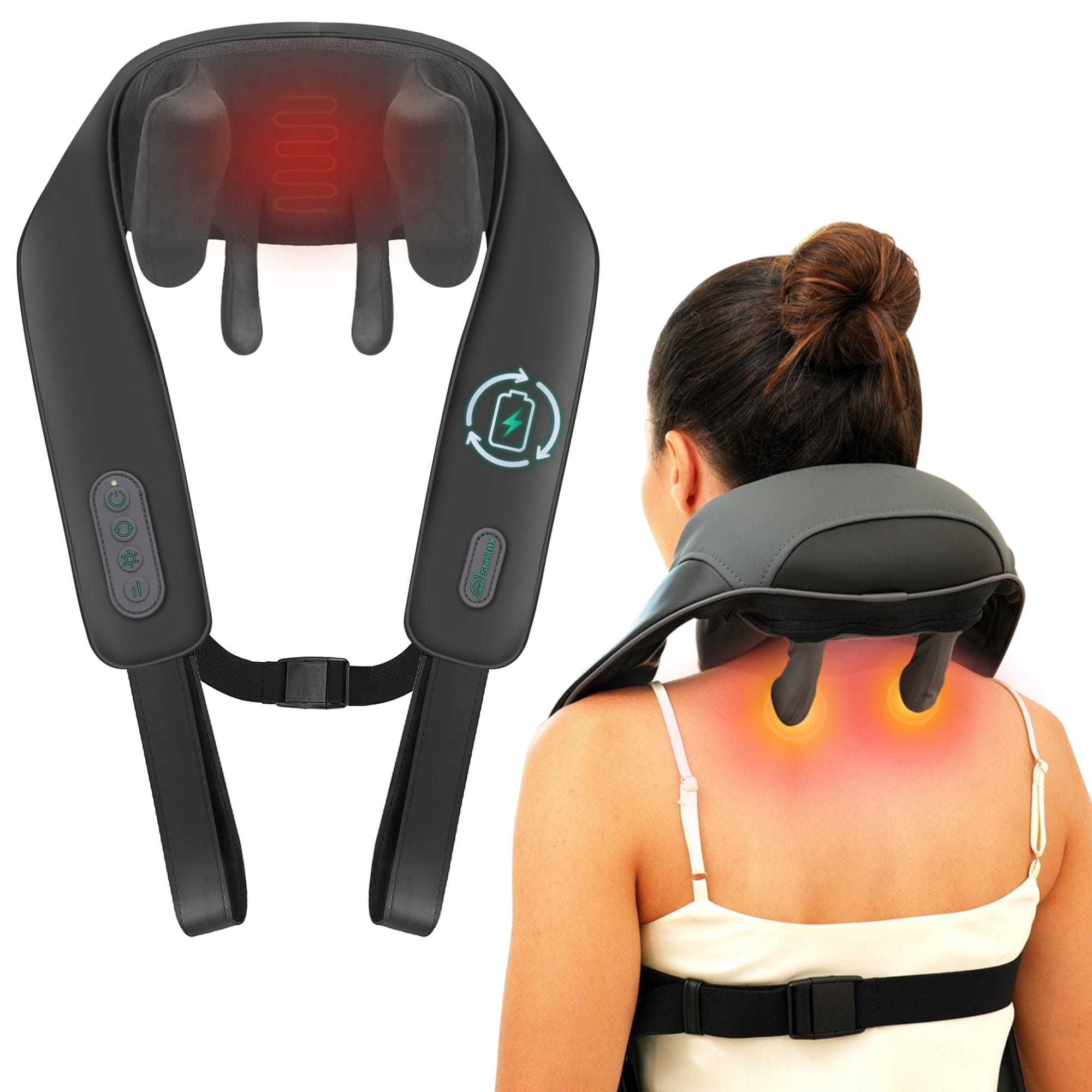 Snailax 4D Deep Kneading Handheld Cordless Massager for Neck & Back Pain Relief - Portable Muscle Massage with Adjustable Bandage - Perfect for Home, Office, and Travel Use